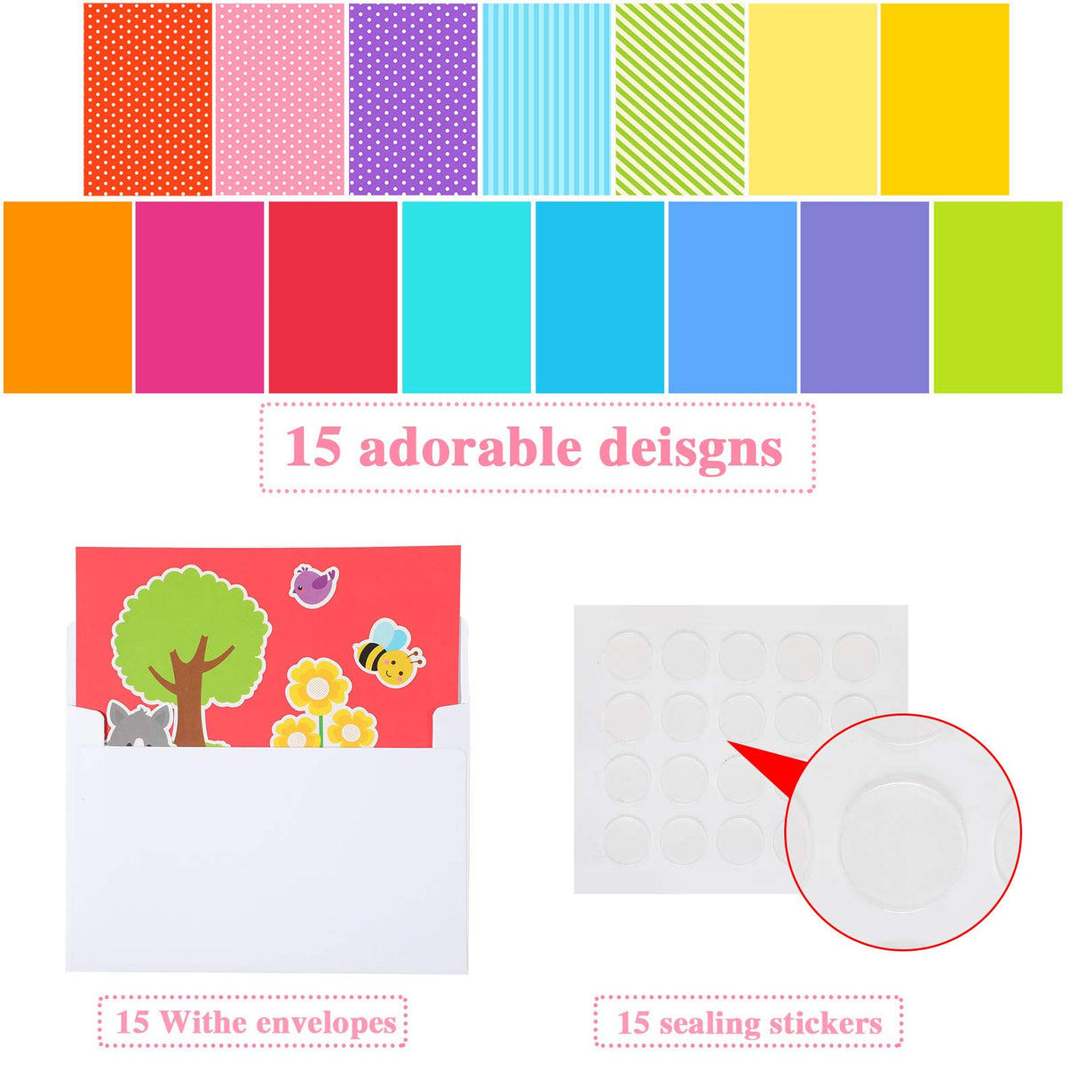 Outus 15 Pieces Card Making Kits for Kids with 3 Sheets Stickers, 15 Blank Envelopes and 15 Seal Stickers, Handmade Card Making Crafting Kit for Boys and Girls DIY Cards Outus