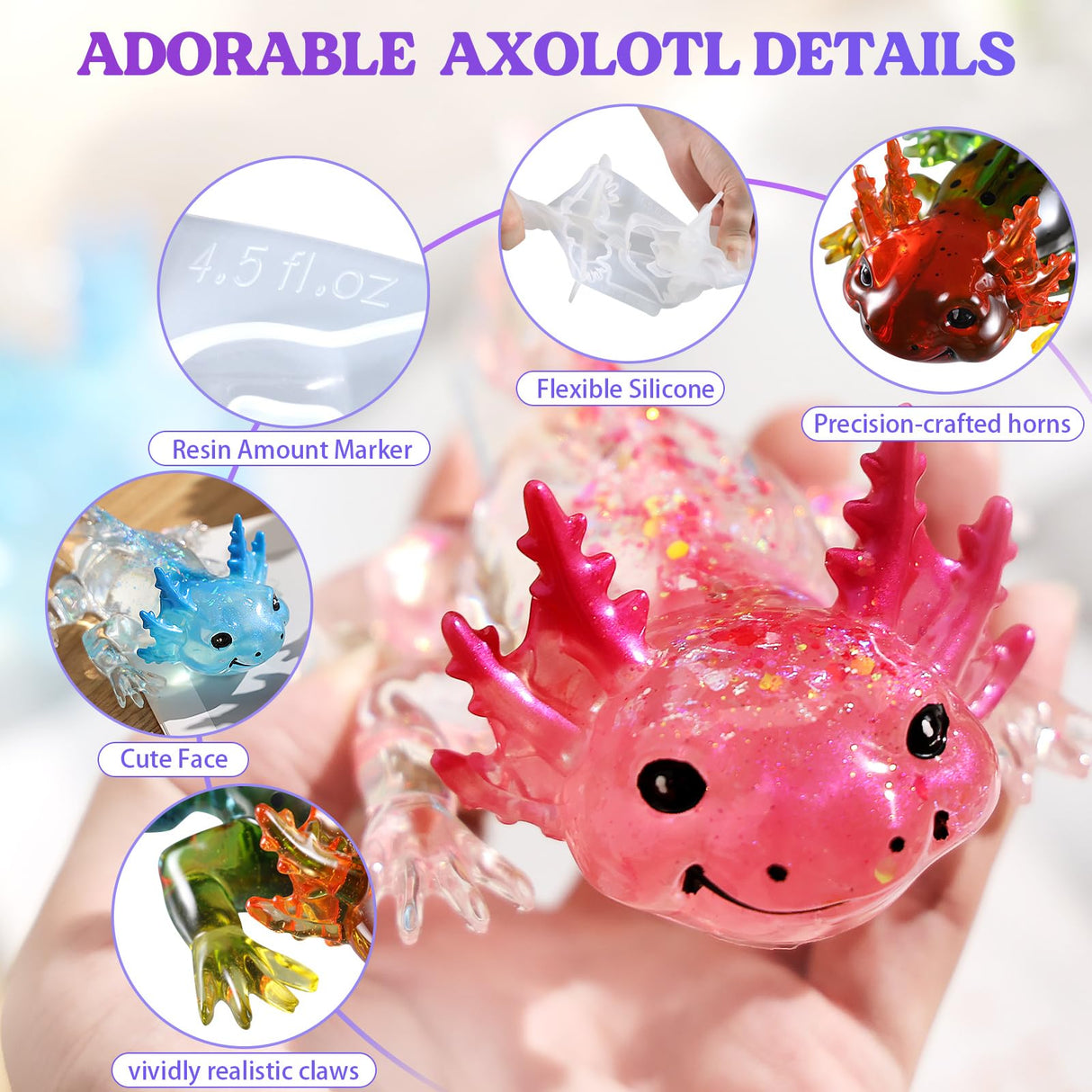 Let's Resin Large Axolotl Resin Molds Silicone, 3D Detailed Animal Silicone Molds, Flexible Effortless Demoldable Epoxy Resin Molds, Thickened Deep Epoxy Molds for Art Crafts, Gift, and Home Decor LET'S RESIN