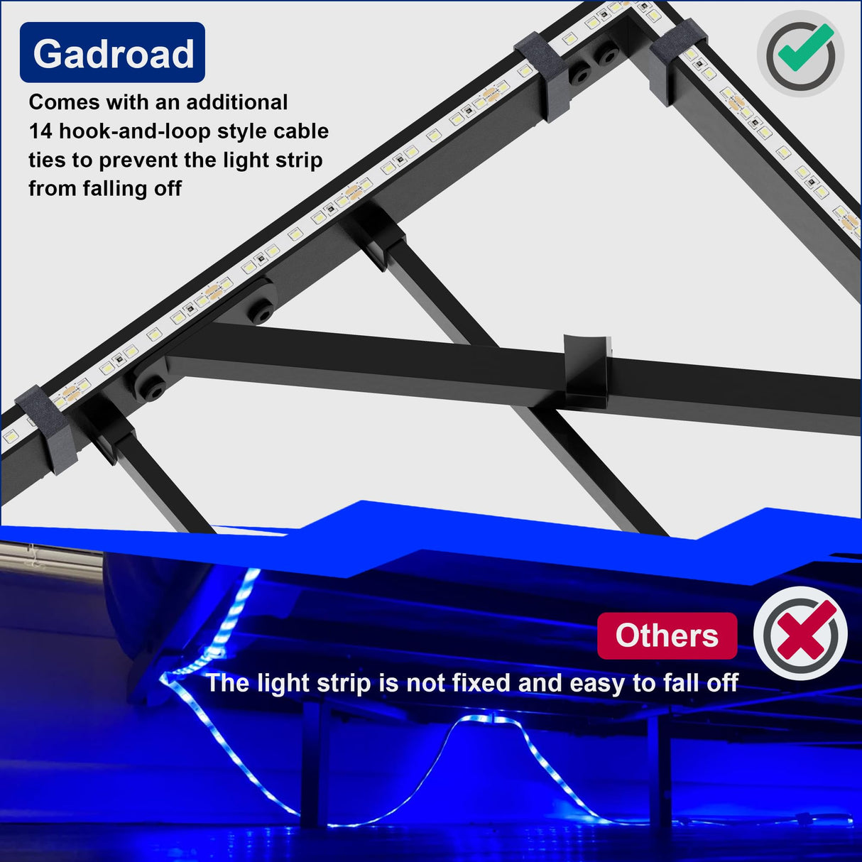 Gadroad LED Floating Queen Bed Frame with Charging Station and Metal Slats Support Gadroad
