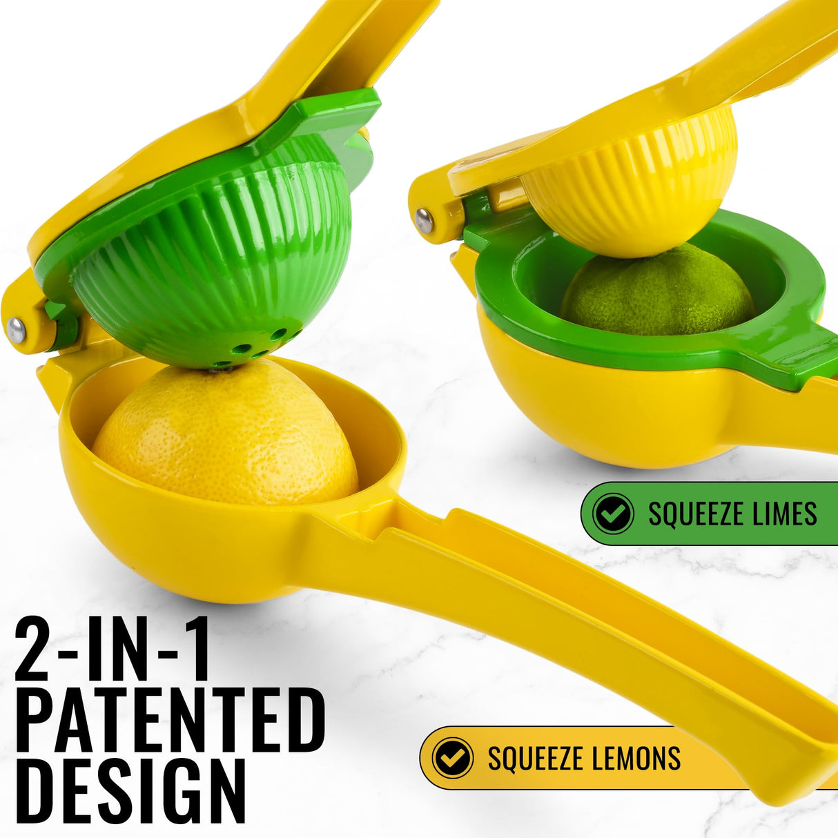 Zulay Kitchen Metal 2-in-1 Lemon Squeezer - Sturdy Max Extraction Hand Juicer Lemon Squeezer Gets Every Last Drop - Easy to Clean Manual Citrus Juicer - Easy-Use Lemon Juicer Squeezer - Yellow/Green Zulay Kitchen