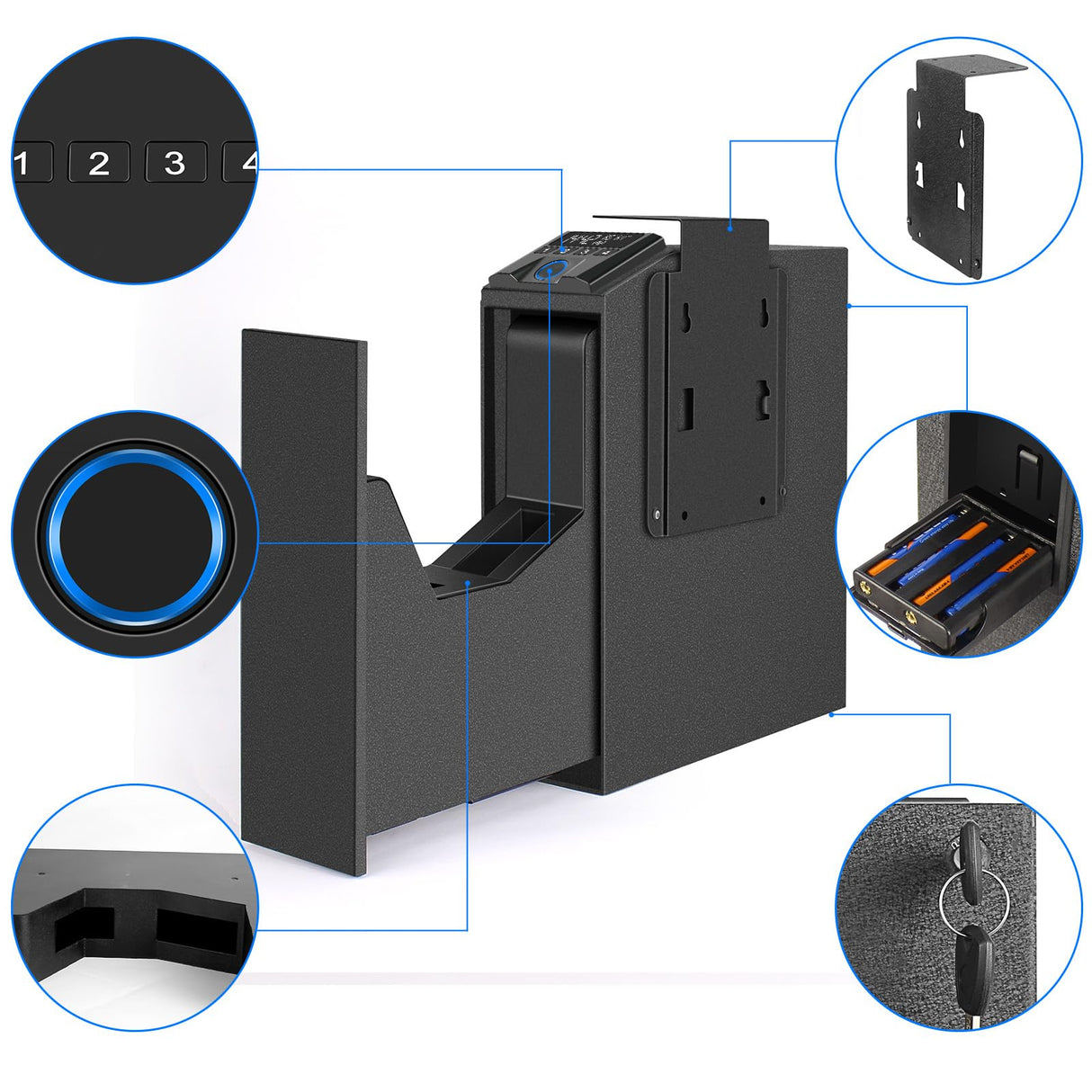 Slider Hidden Handgun Safe, Biometric Fingerprint Smart Pistol Safe for Nightstand, Desk, Bedside - Auto Sliding Door- Fingerprint, PIN Code, KEY Access (Classic) VoleStay