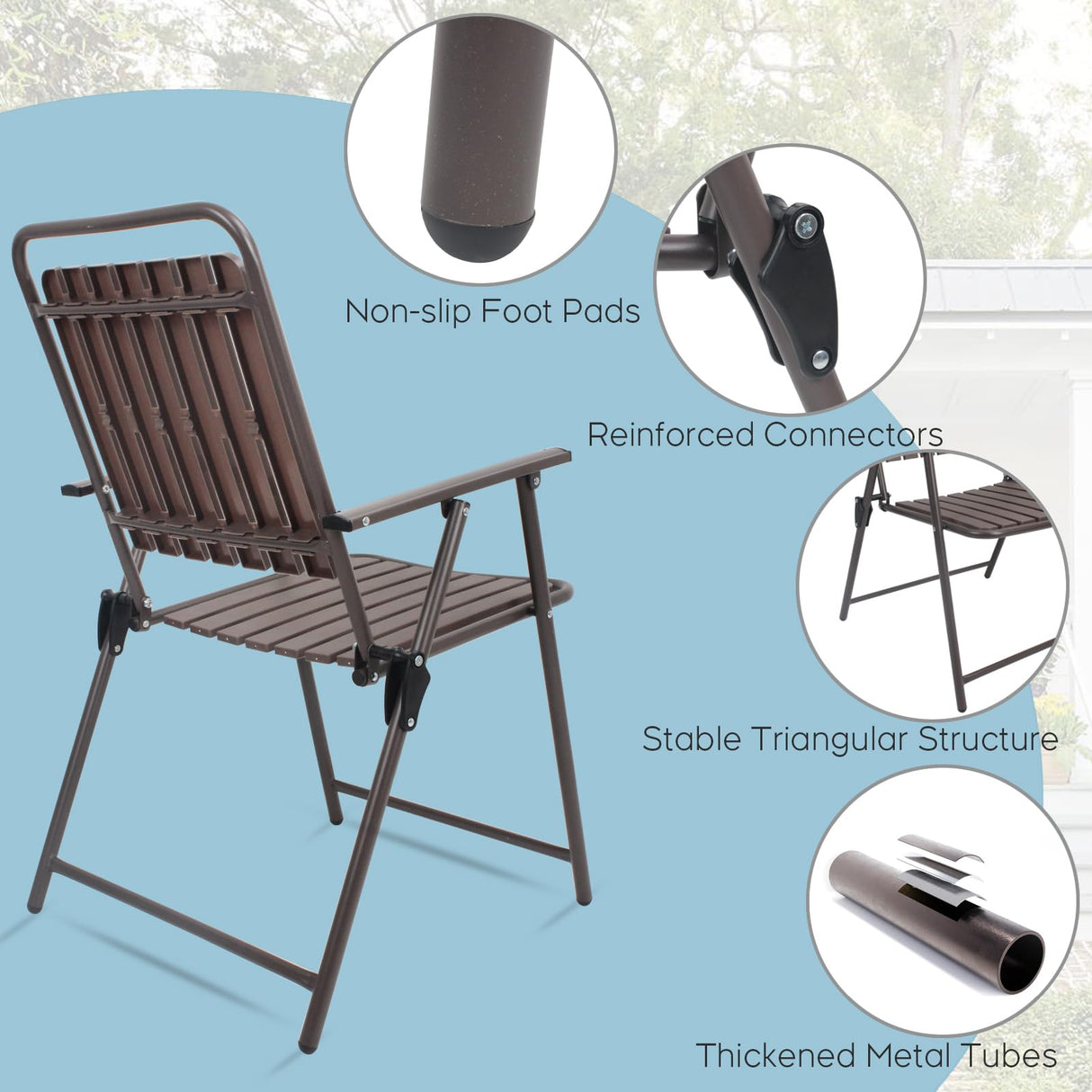 3 Pieces Patio Bistro Set Folding Small Table Chairs Set for 2 Outdoor Bistro Furniture Sets with Glass Coffee Table for Lawn Backyard Balcony Poolside CHINNLUU