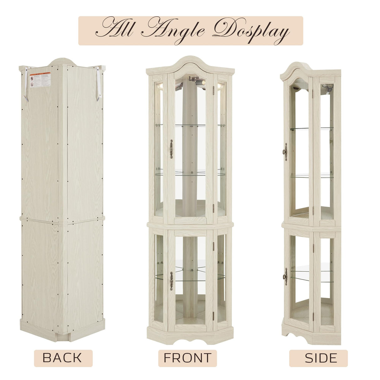 CKEASEAN Corner Curio Cabinet, 70.5" H Lighted Glass Display Case with 5 Adjustable Tempered Glass Shelves, Light Bulb Included, Wine Cabinet Rack for Bar and Liquor Storage (White) CKEASEAN