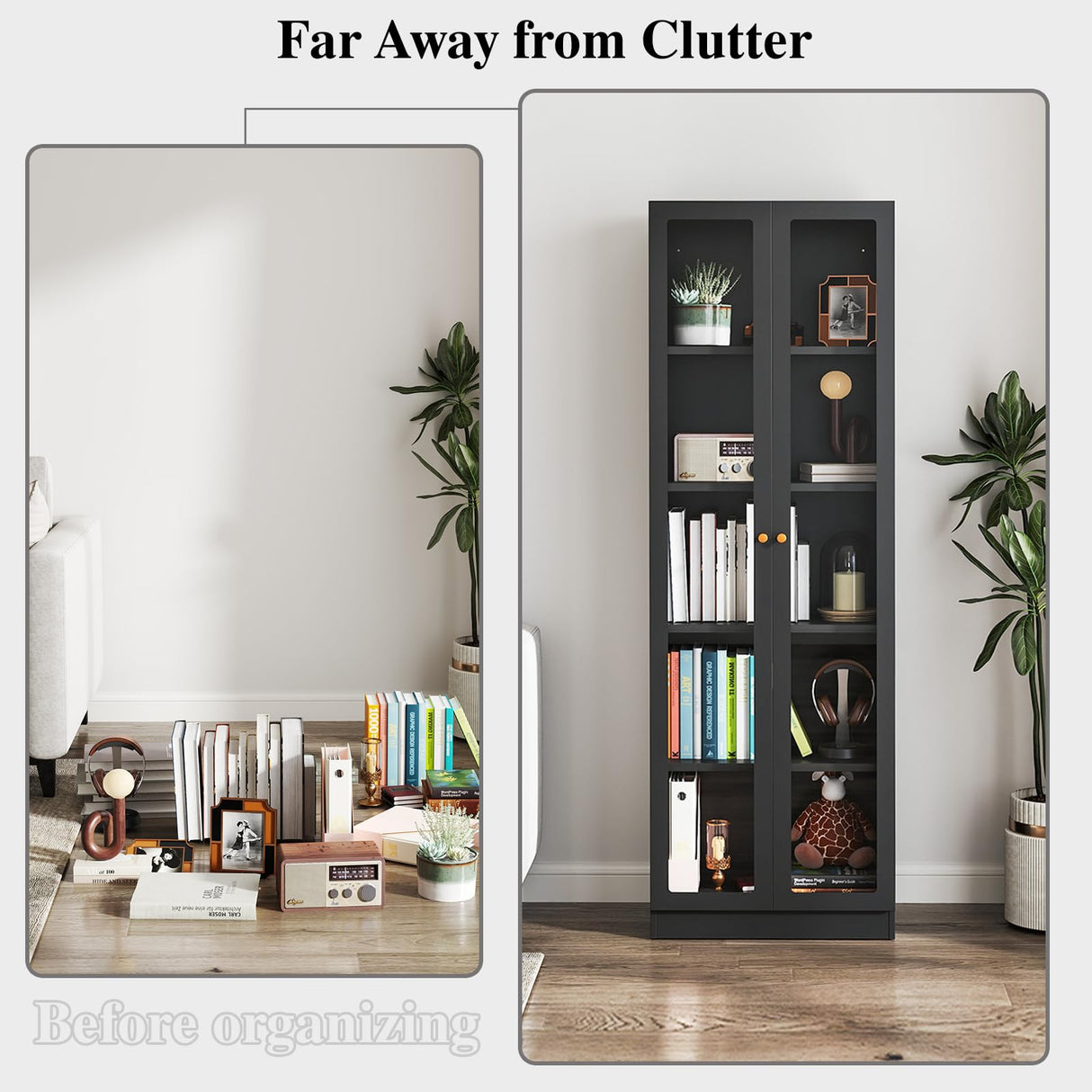 IRONMIX Modern Display Cabinet with Doors, Metal Curio Cabinet with Shelves, 70.87" H Display Cases for Collectibles, 5 Tier Tall Bookshelf, Kitchen Pantry Storage Case for Home Office Living Room IRONMIX