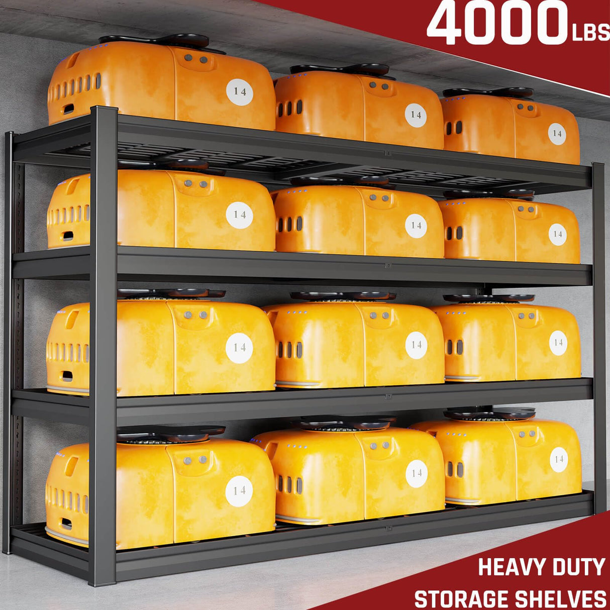 PMKES 68" W Garage Shelving Unit, 68" W x 24" D x 68" H, Heavy Duty Garage Storage Shelves, 4 Tier Storage Rack Shelf, Industrial Adjustable Shelves for Basement Warehouse PMKES