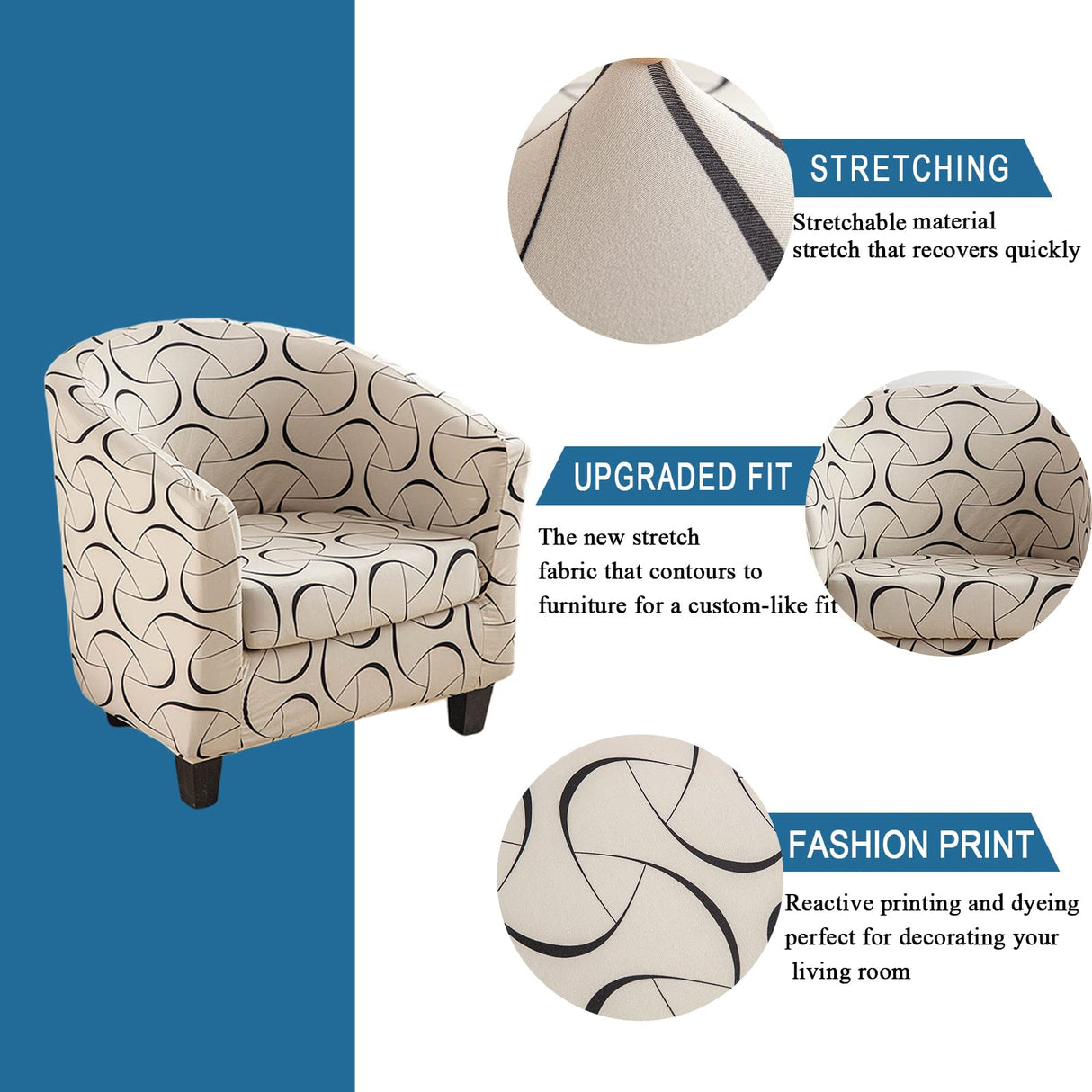 NILUOH Club Chair Covers 2-Piece Stretch Tub Chair Cover Printed Round Barrel Chair Slipcovers Non Slip Armchair Covers Couch Covers with Elastic Bottom for Bar Counter Living Room,Color 23 NILUOH