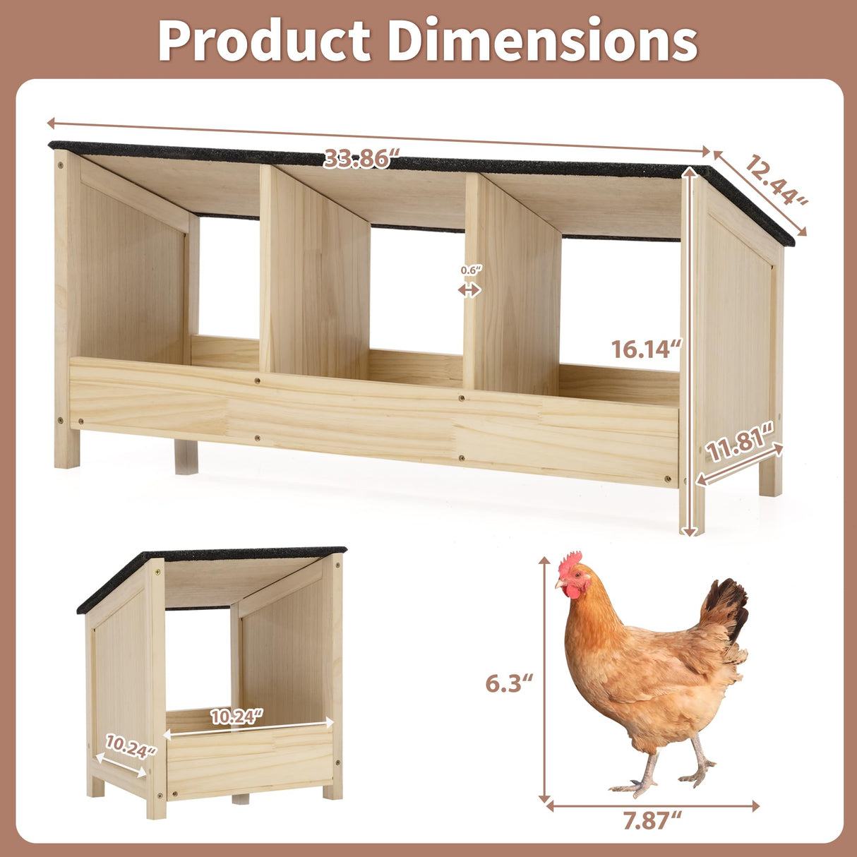 COZIWOW 3 Compartment Chicken Nesting Boxes, Chicken Laying Boxes with Asphalt Roof, Chicken Coop Accessories,Wood Nesting Boxes for Hen,Duck,Poultry,Bird,Dove COZIWOW