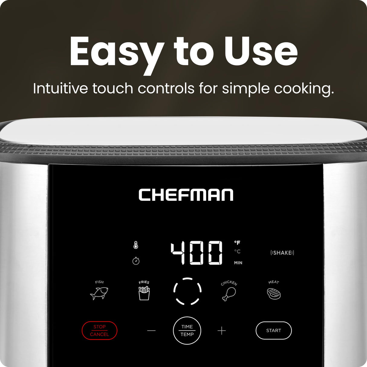 Chefman TurboFry Touch Air Fryer, Large 5-Quart Family Size, One Touch Digital Control Presets, French Fries, Chicken, Meat, Fish, Nonstick Dishwasher-Safe Parts, Automatic Shutoff, Stainless Steel Chefman