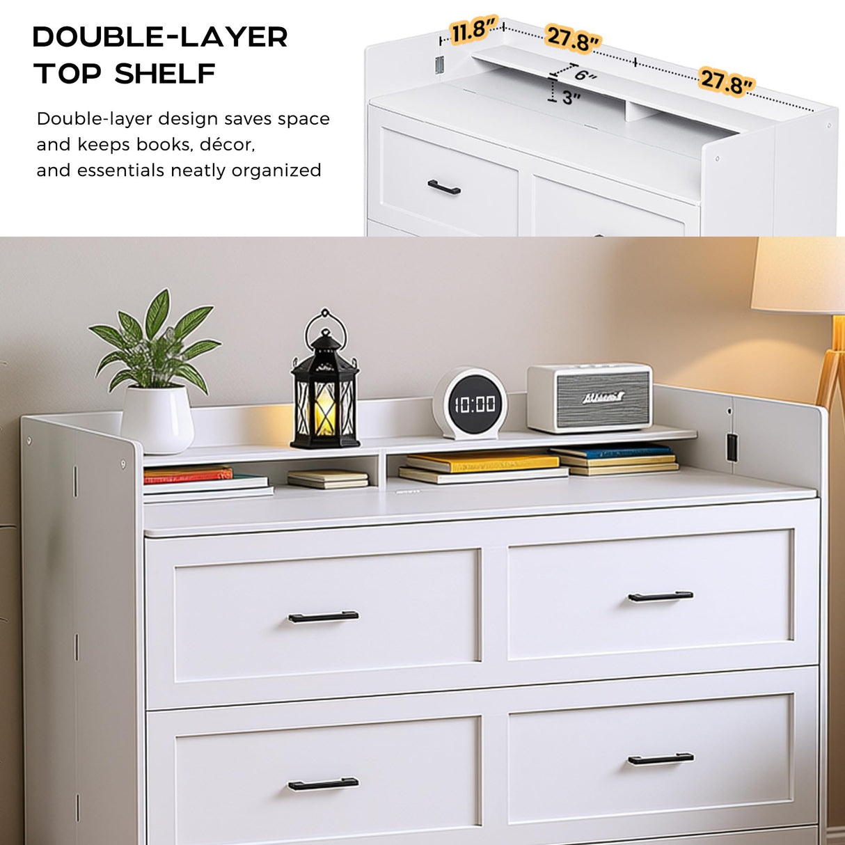 Kikihouse Murphy Bed with Motion Sensor Lights, Full Size Murphy Cabinet Bed Hideaway Bed with Storage & Charging Station for Bedroom/Guest Room/Office, Foldable Platform Bed Frame, White Kikihouse