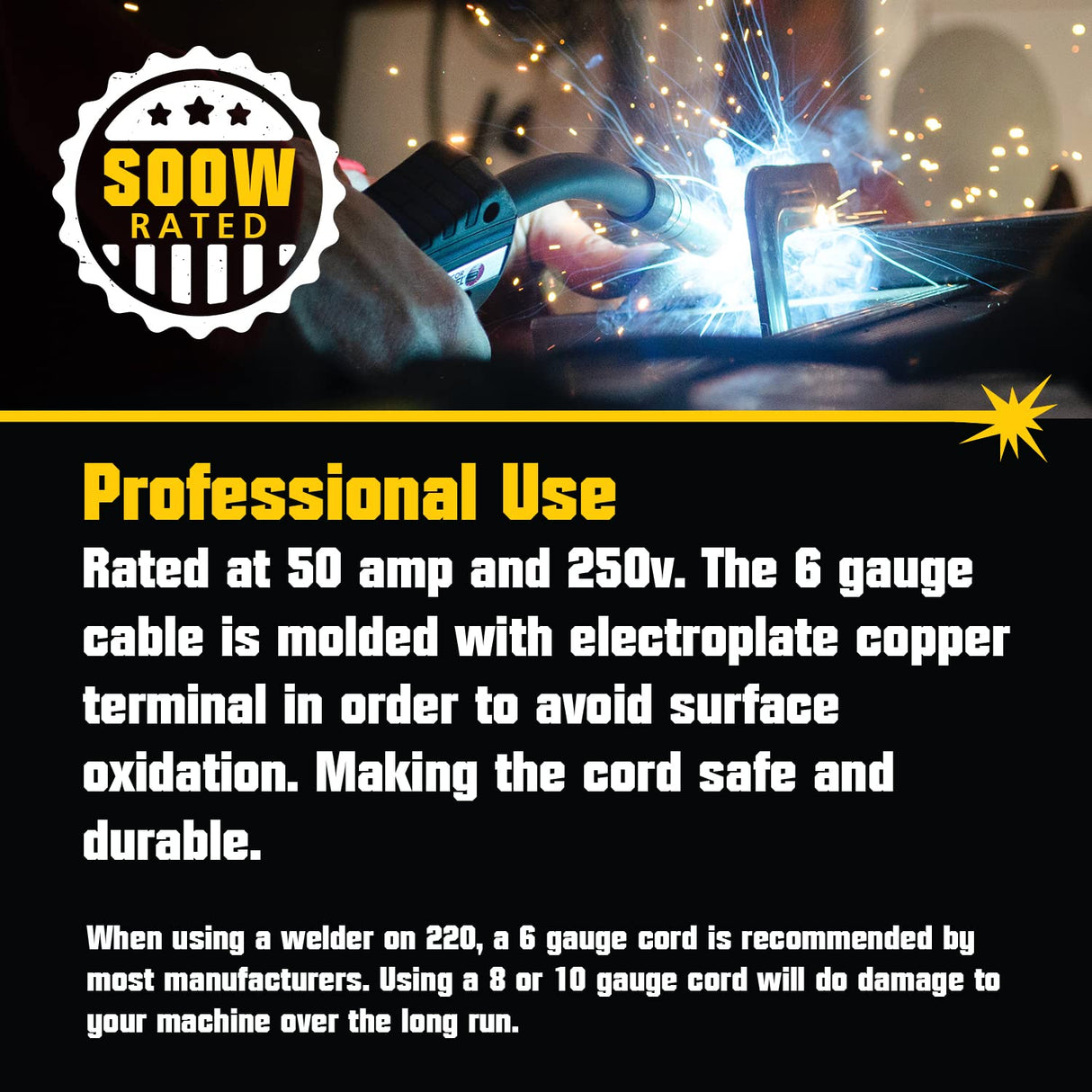 PrimeWeld Welder Extension Cord, SOOW Rated, 50 amp, 250v NEMA 6-50 Heavy Duty Welding Cable, 6 Gauge, (25ft) PRIMEWELD