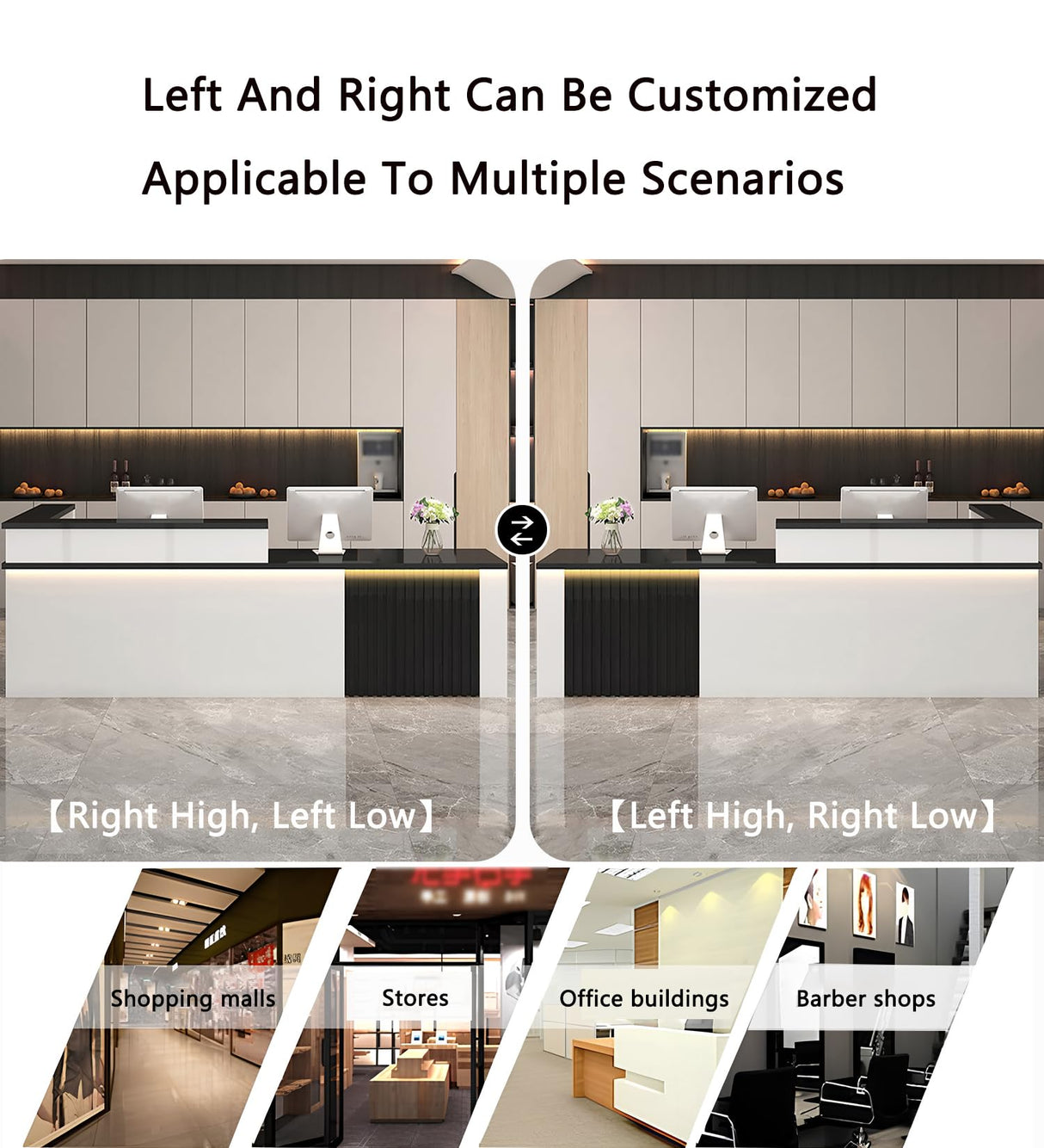 L Shaped Reception Desk,Modern Front Desk Reception Counter,Salon Reception Counter with Storage & Led Lights & Lockable Drawer,for Lobbies Office-Easy to Install Generic