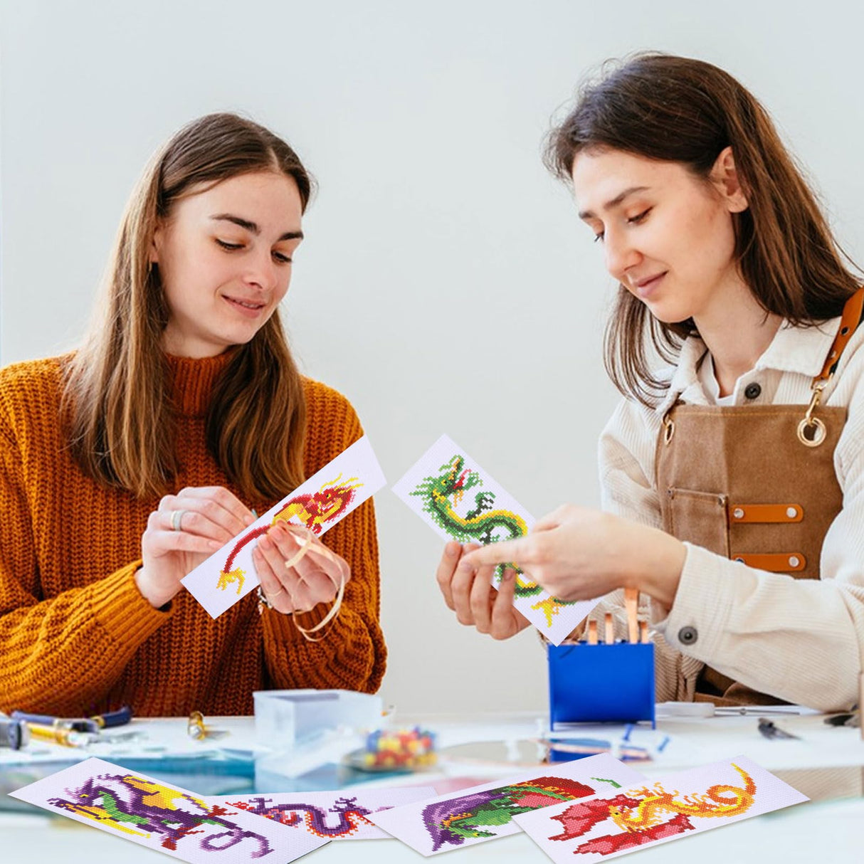 ORIGACH 6 Pcs Cross Stitch Bookmark Kit for Beginner Dragon Pattern Stamped Embroidery Stitch Kits for Starter DIY Bookmarks Printed Cross Stitch Kits with 13 Colors Embroidery Floss ORIGACH