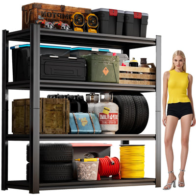 55''H Garage Shelving Heavy Duty Garage Storage Shelves, 2400LBS Capacity Adjustable 4 Tier Metal Industrial Shelf Unit for Kitchen, Utility Room, Warehouse and Basement, Black (16''Dx40''Wx72''H)