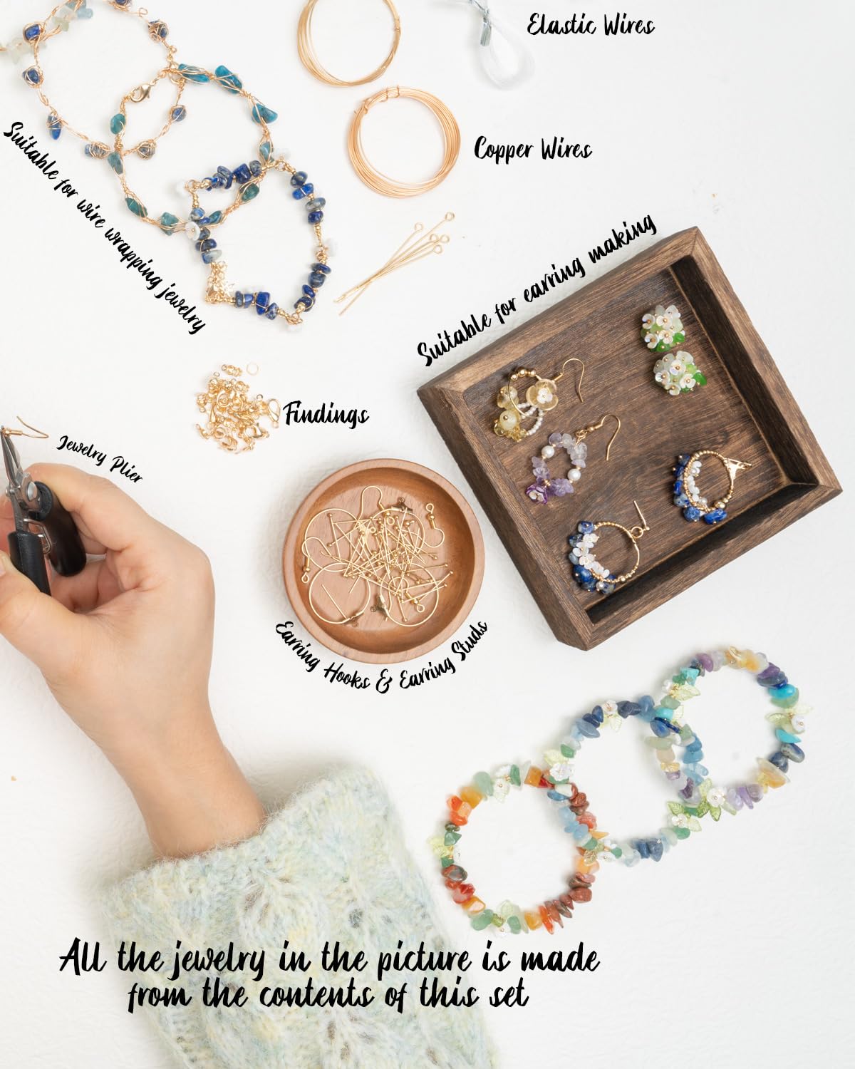 DoDoBeads 1910 Pcs Crystal Chip Beads Kit, Bracelet Making Kit for Adults, Earring Making Kit, Jewelry Making Supplies, Jewelry Starter Kit, Gemstone Beads for Jewelry Making, Natural Stone Beads DoDoBeads