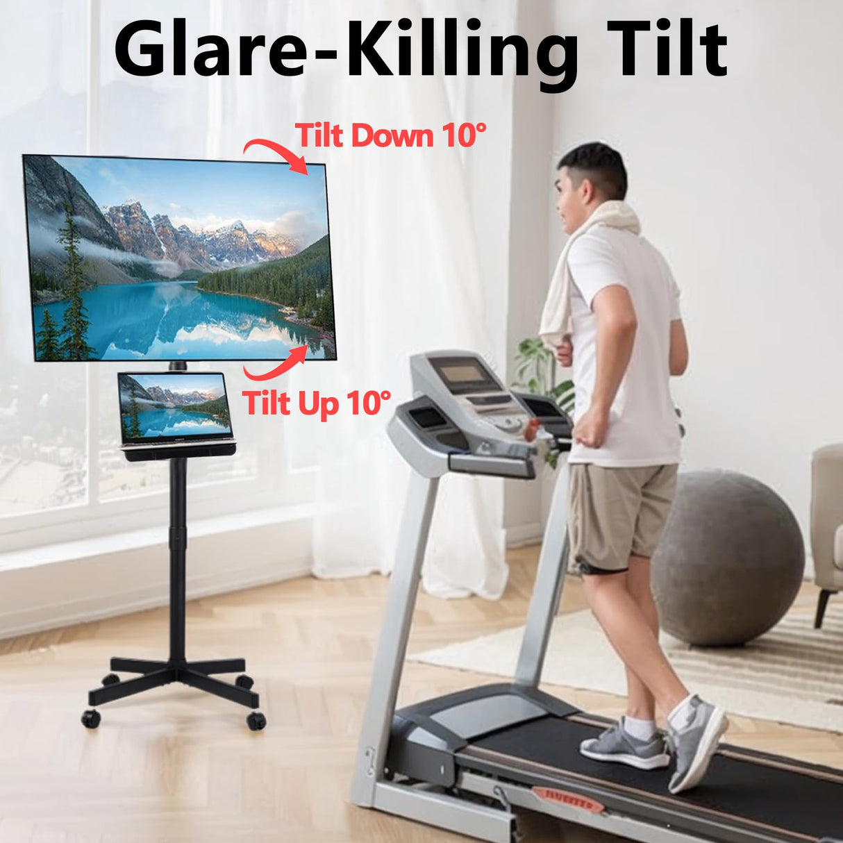 Tall Rolling TV Stand for 23-60 Inch TVs, Mobile TV Stand with Shelf and Wheels for Living Room Bedroom Office Outdoor, Portable Metal TV Cart with Adjustable Height, Heavy Duty Nahenduo