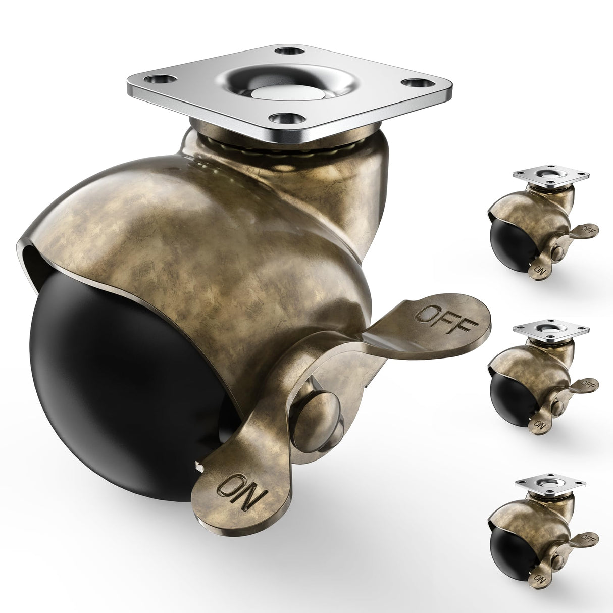 2 inch Antique Brass Ball Casters, Vintage Furniture Caster Wheels, Swivel Caster, Set of 4 for Furniture, Sofa, Coffee Table, Cabinet, Kitchen Cart HOLKIE