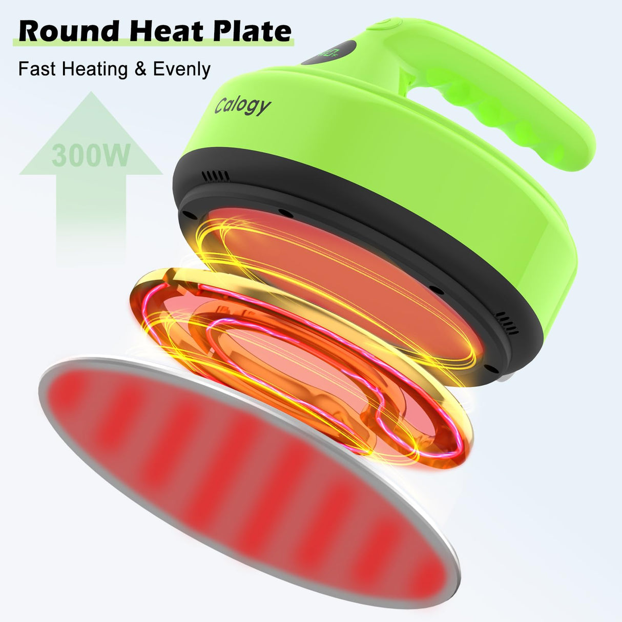 Calogy Mini Heat Press, 5" Diameter Round Heat Press Machine for T-Shirt Portable, 4 Levels Temp Max 410℉, Small Iron for Crafts, Coaster, Bag, Pillow, Ceramic, Sublimation Ink Vinyl Transfer (Green) Calogy