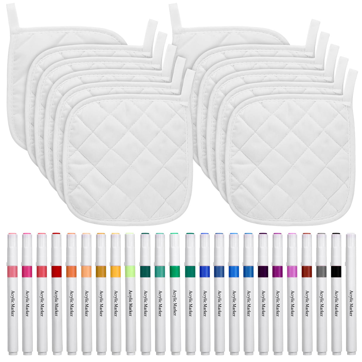 Newtay 36 Pcs Christmas Pot Holders Craft Project Set Including 12 White Pot Holders and Oven Mitts with 24 Makers for Kitchen Heat Resistant Cooking and Baking DIY Activities Newtay