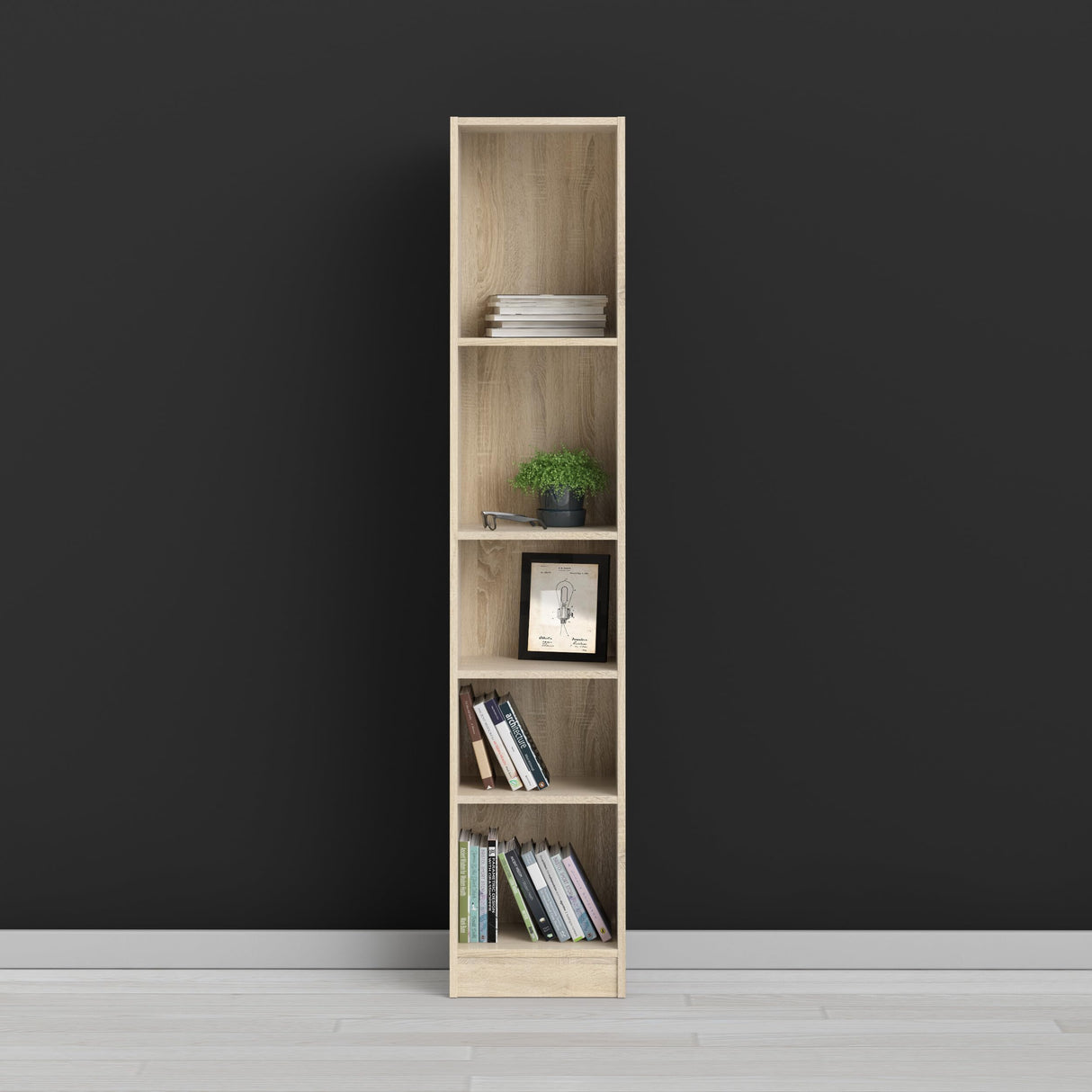 Tvilum Element Narrow 5 Shelf Bookcase, Tall, Oak Tvilum
