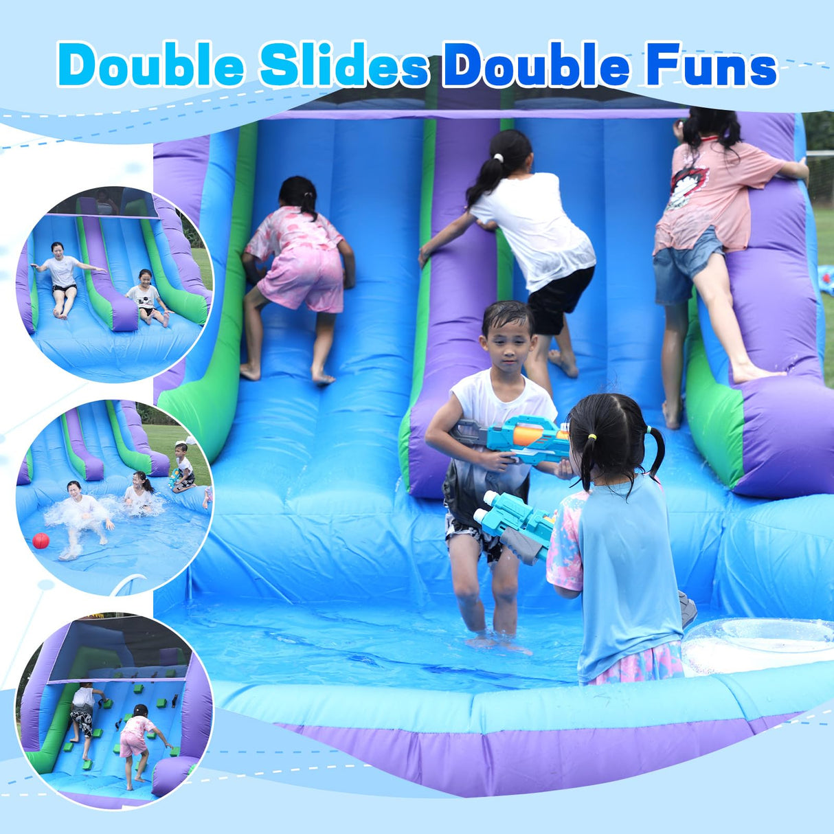 26FT Inflatable Water Slide for Kids Adults /100% PVC Commercial Bounce House Water Slide with Blower, Bigger Splash Pool, for Backyard, Park or Commercial Use,26x13x12ft Inflantteble