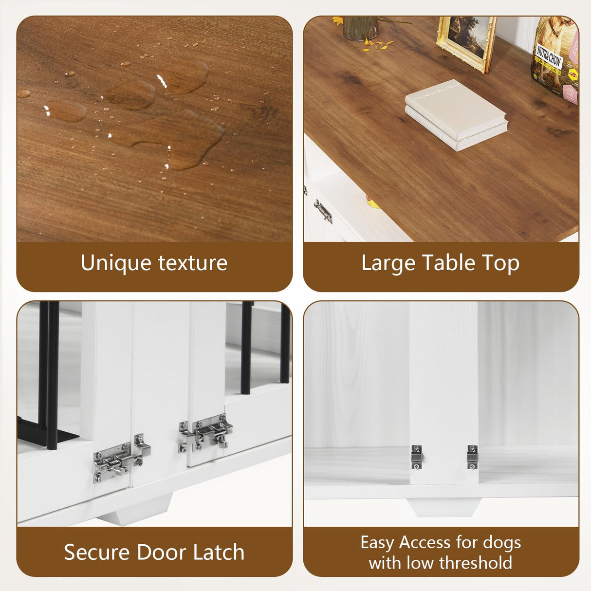 41 inch Dog Crate Furniture, Farmhouse Dog Kennel Indoor with Divider & Shelf Storage, Wooden Indoor Dog Crate for 2 Dogs, Decorative Pet Crate End Table for Large Dogs, White REVOMINCA