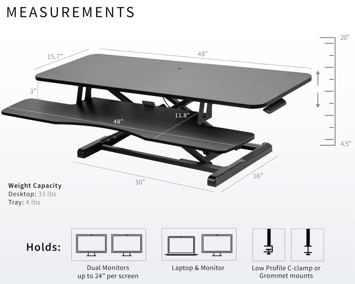 VIVO 48 inch Desk Converter, K Series, Height Adjustable Sit to Stand Riser, Dual Monitor and Laptop Workstation with Wide Keyboard Tray, Black, DESK-V048KB VIVO