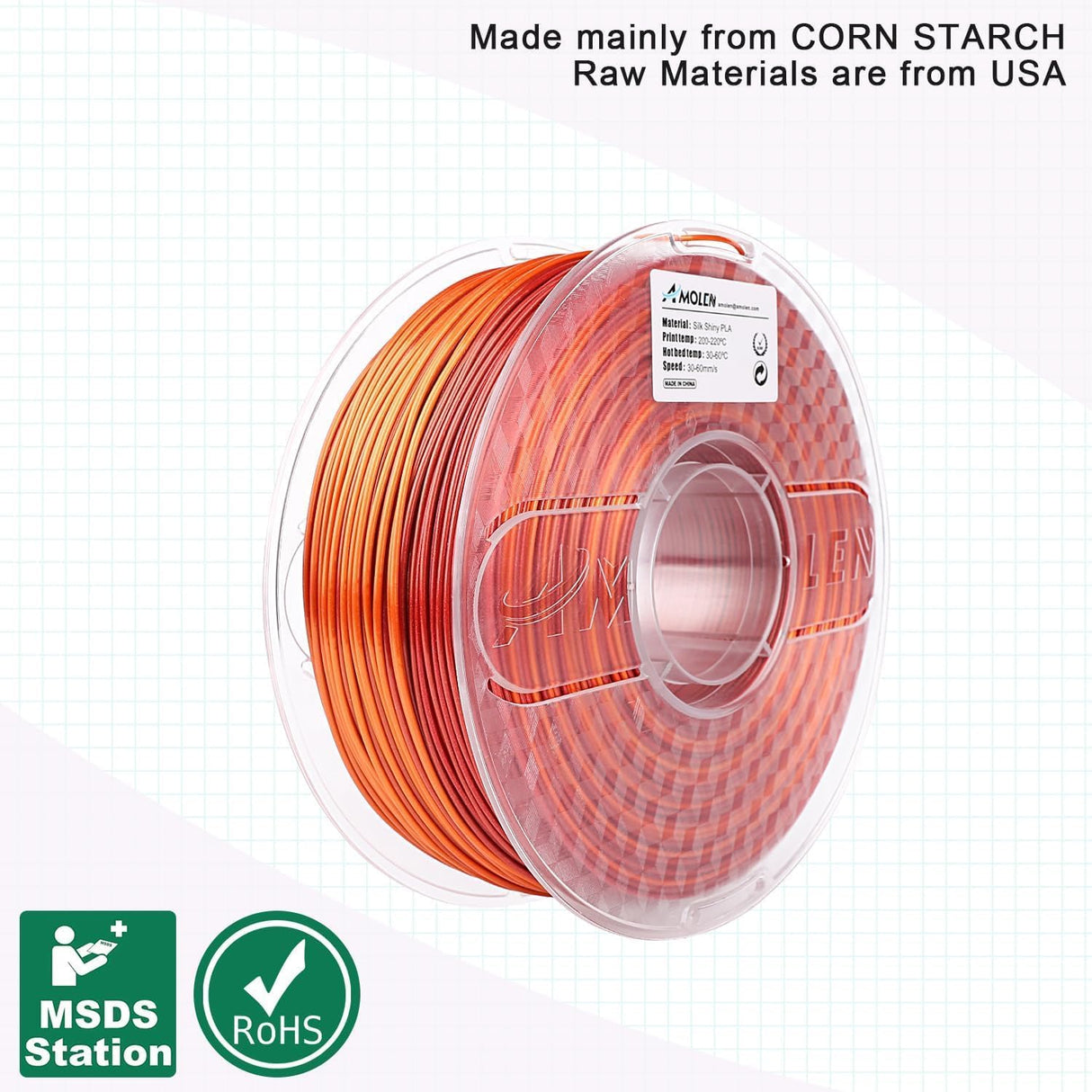 AMOLEN Silk PLA Gradient 3D Printing Filament, 1KG Spool 1.75mm Silk Shiny Red Gold Gradient Printer Filament 2.2lb Brighter New Version, Compatible with 3D Printer and 3D Pen AMOLEN