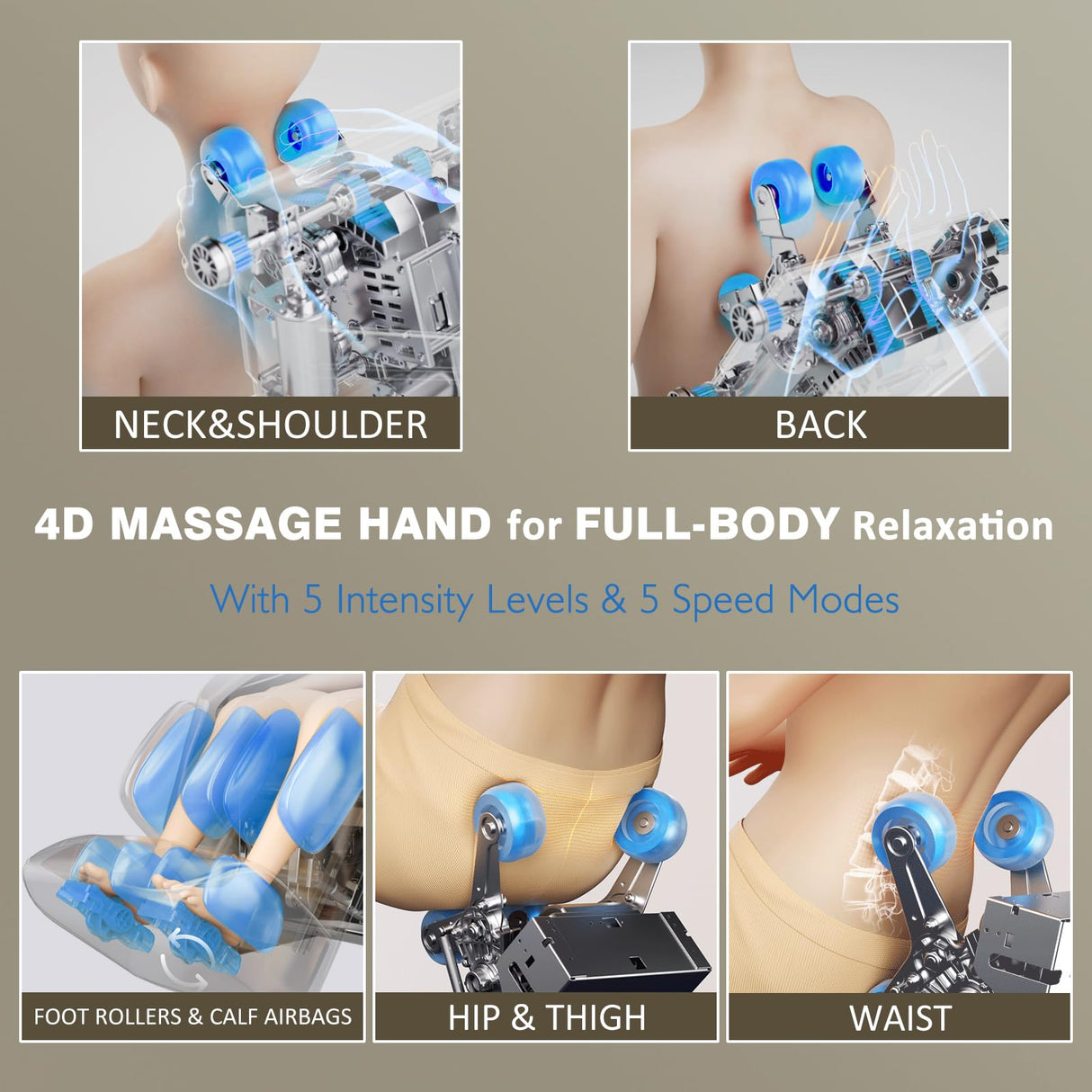 4D Full Body Zero Gravity Massage Chair with 55'' SL-Track & Body Scan - Shiatsu Massage Recliner with Heating & 40 Airbags - Voice Control, Foot Rollers, 15 Auto Modes & 9 Techniques (Beige) RlxwizRevi