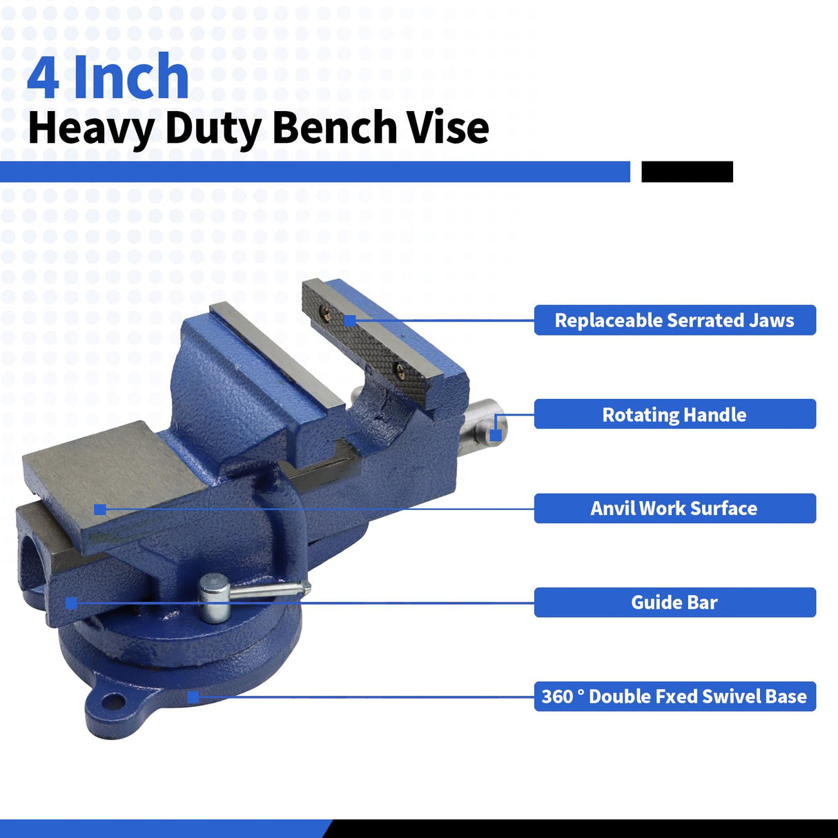 Nakkaa 4" Bench Vise Ductile Cast Iron Bench Vise with 360° Flexible Swivel Locking Base Heavy Duty Home Work 4 Inch Bench Vice Nakkaa