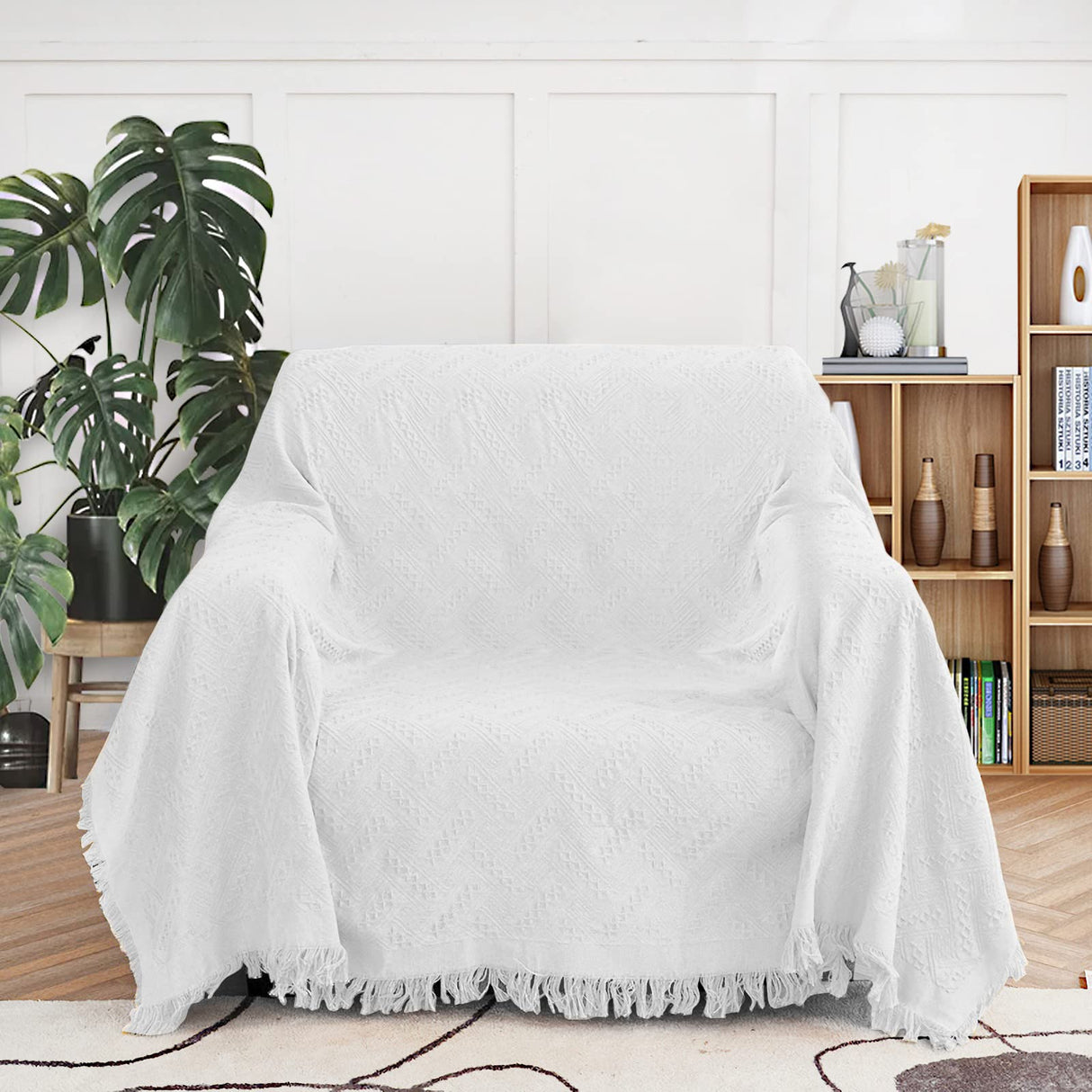 MEETSKY White Couch Cover Sofa Covers Slipcover for Loveseat Recliner Chair Futon, Washable Protector Thick Breathable Fabric, Living Room/Bedroom Decoration (71"x 91", Medium, White) MEETSKY