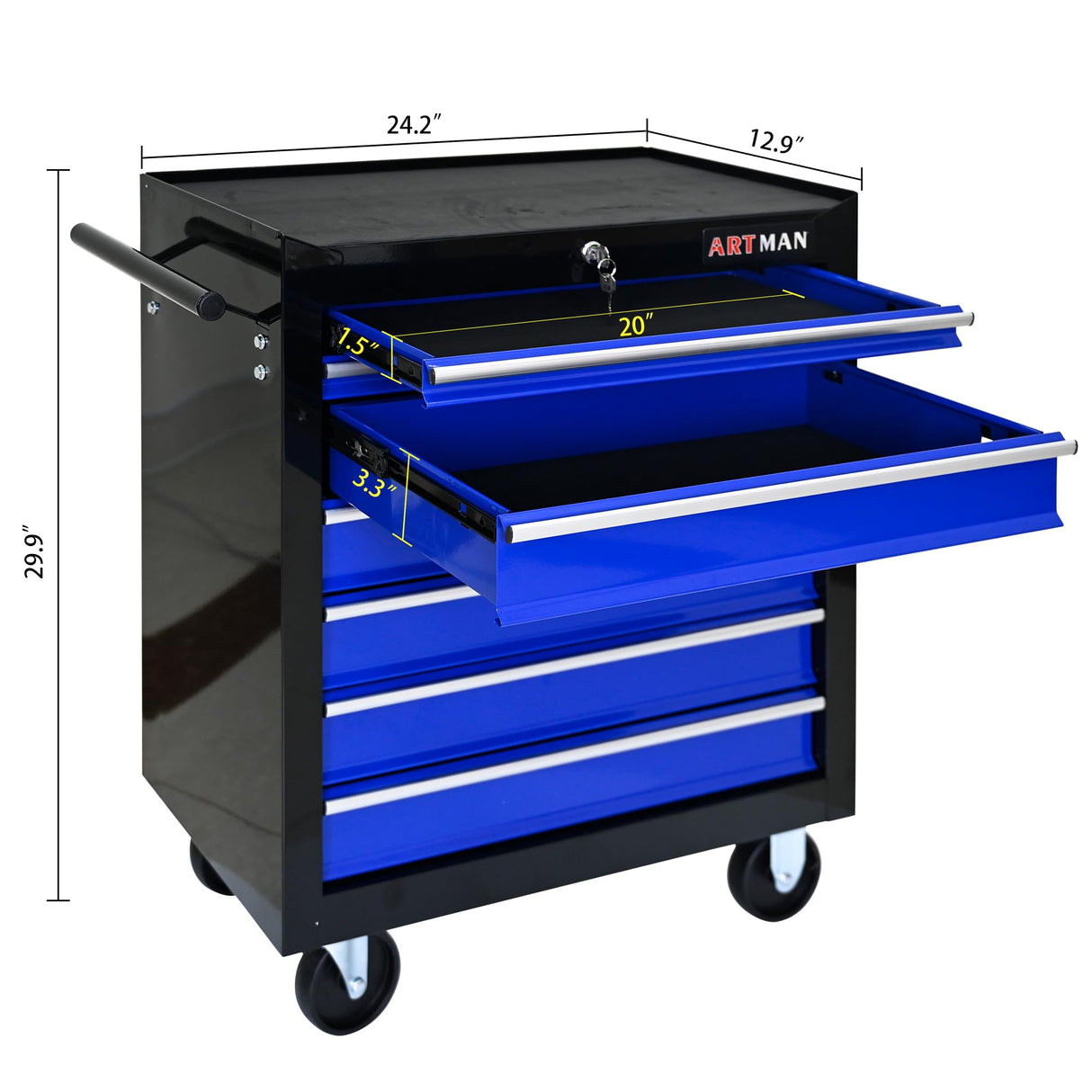 nifoti 7 Drawers Tool Cart on Wheels,Multifunctional Rolling Tool Chest Tool Storage,Drawers Rolling Tool Trolley Organizer Tool Case for Garage, Warehouse, Workshop, Repair Shop (Black+Blue) nifoti