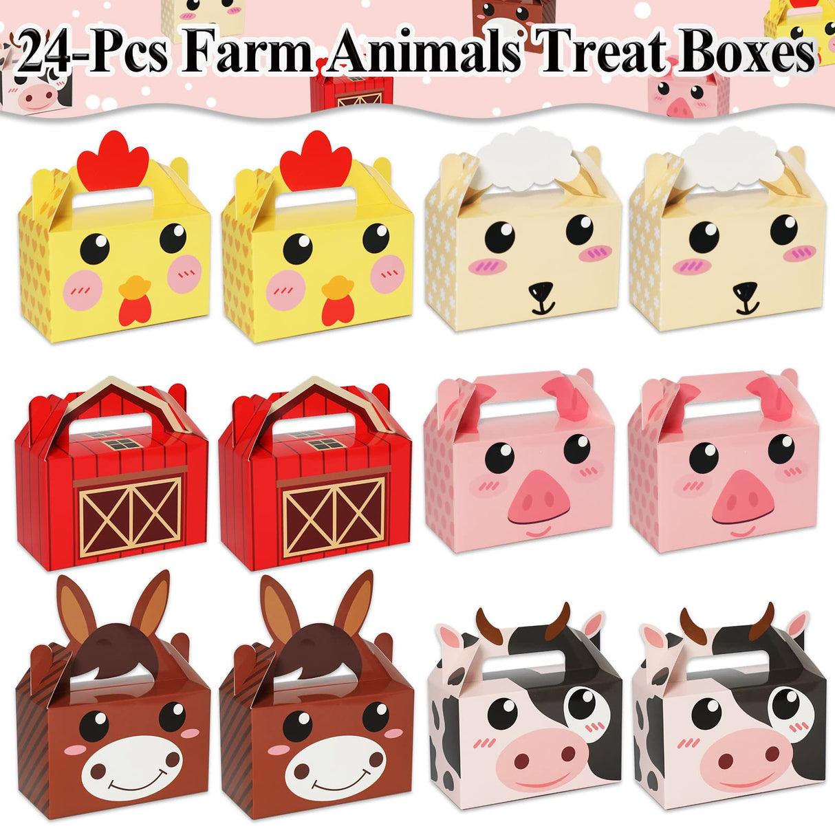 24 Pack Farm Animal Party Favor Boxes Farm Theme Birthday Goodie Boxes Farmhouse Animals Candy Christmas's Day Gift Bags Barnyard Candy Treat Boxes for Girls Kids Baby Shower Birthday Party Supplies Tevxj