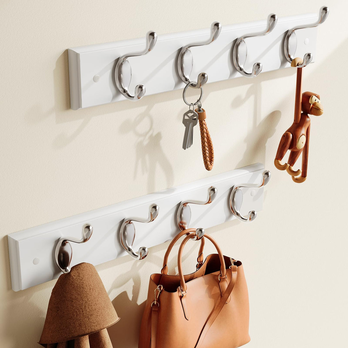 AMADA HOMEFURNISHING Coat Rack Wall Mount 2 Pack, Coat Hooks Wall Hooks Coat Hangers for Wall, Hat Racks Hooks for Hanging Coats Wall Mounted, White AMADA HOMEFURNISHING