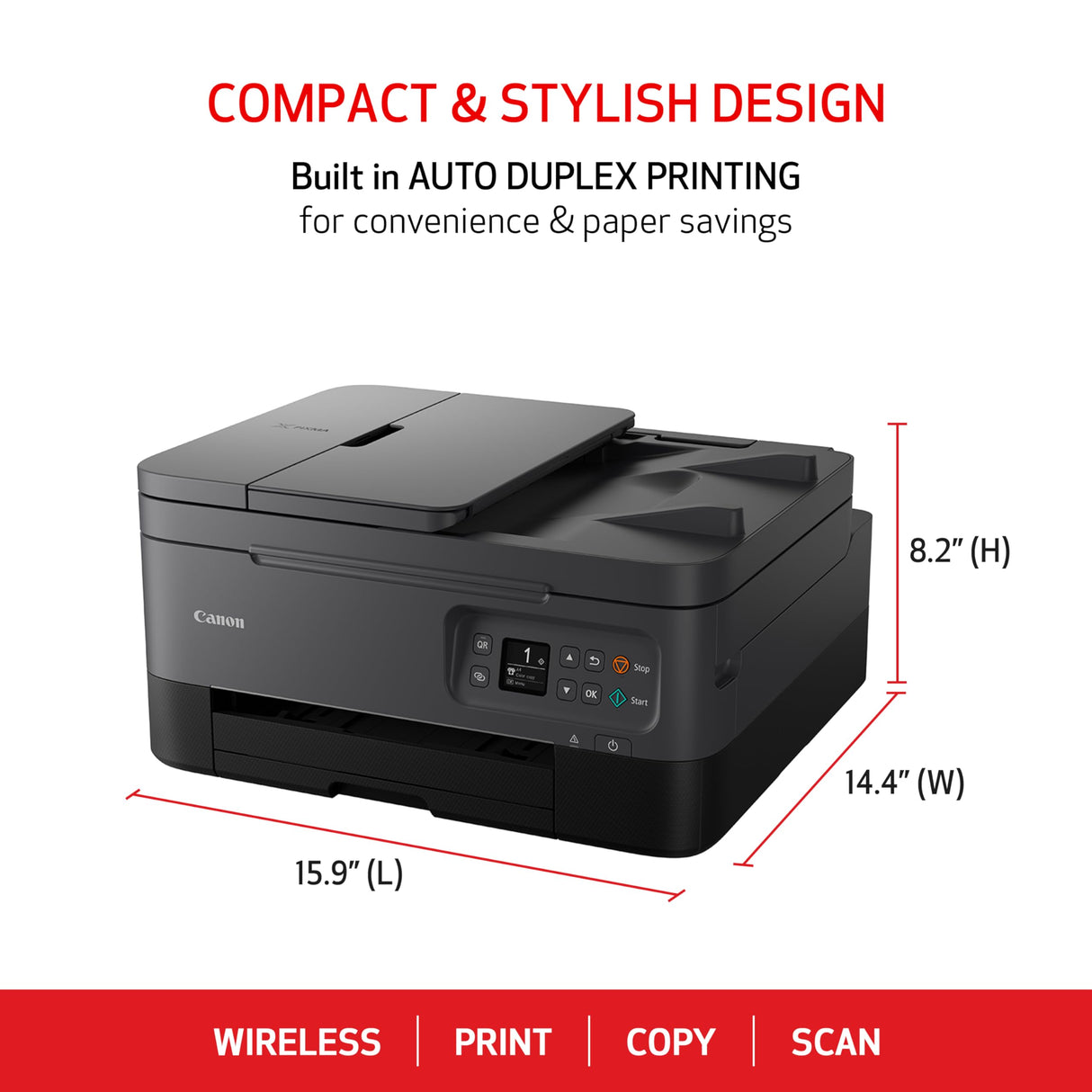 Canon PIXMA TR7020a All-in-One Wireless Color Inkjet Printer, with Duplex Printing, Mobile Printing, and Auto Document Feeder, Black, Works with Alexa Canon