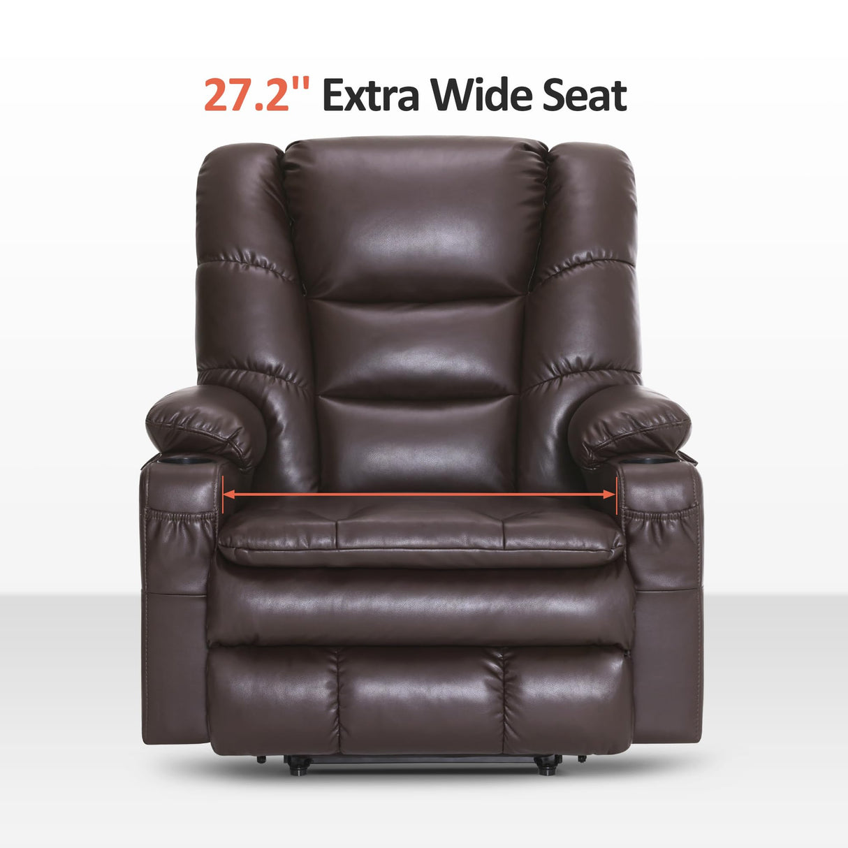MCombo Triple Motor Power Lift Recliner Chair with Massage and Dual Heating, Adjustable Headrest for Big and Tall Elderly People, Faux Leather R7635 (Dark Brown, Large-Wide) MCombo