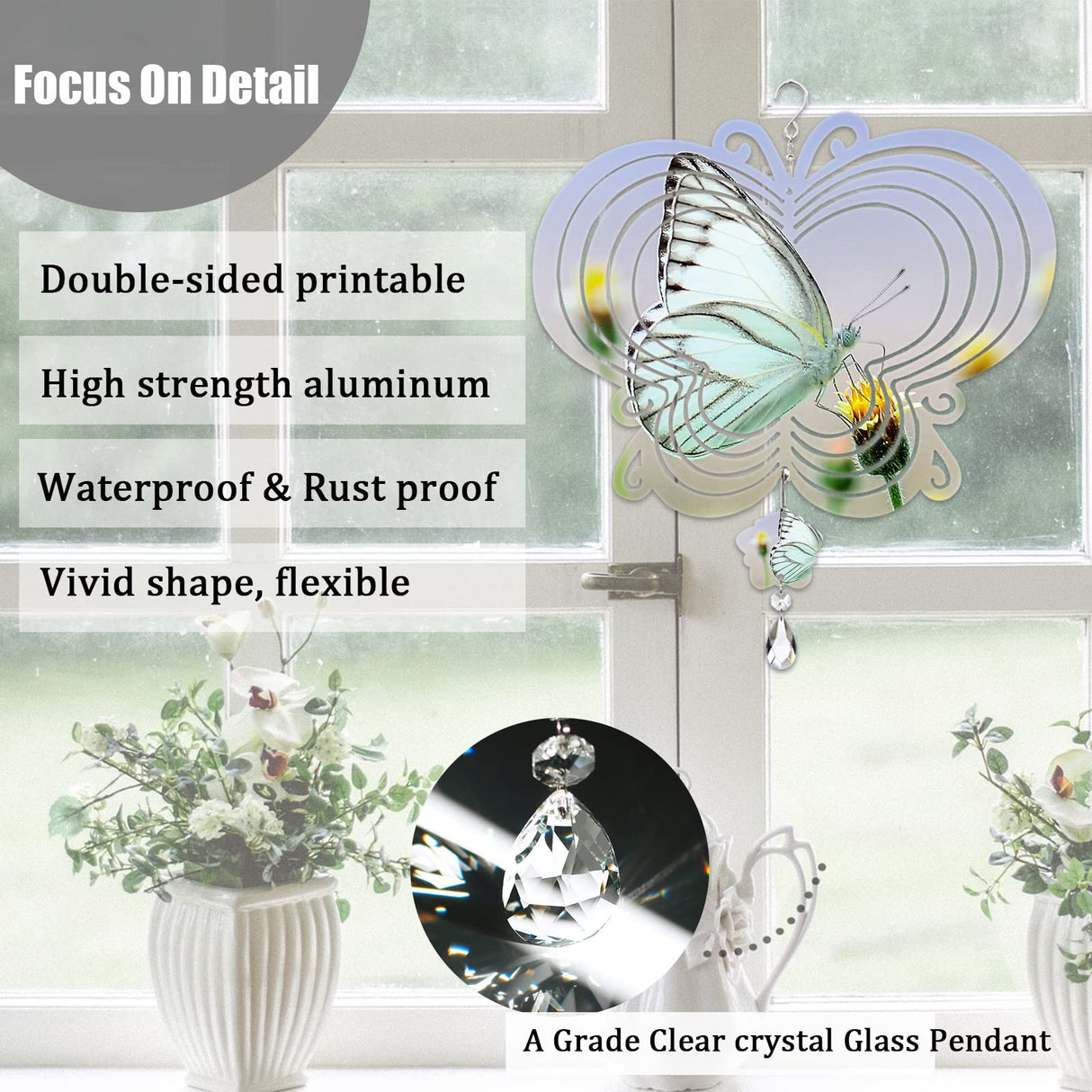 4Pack 8inch Sublimation Wind Spinner Blanks 3D Aluminum Metal Wind Sculpture Kinetic Spinners for Yard and Garden Indoor Art Ornaments Hanging Decoration (Butterfly) WindMage