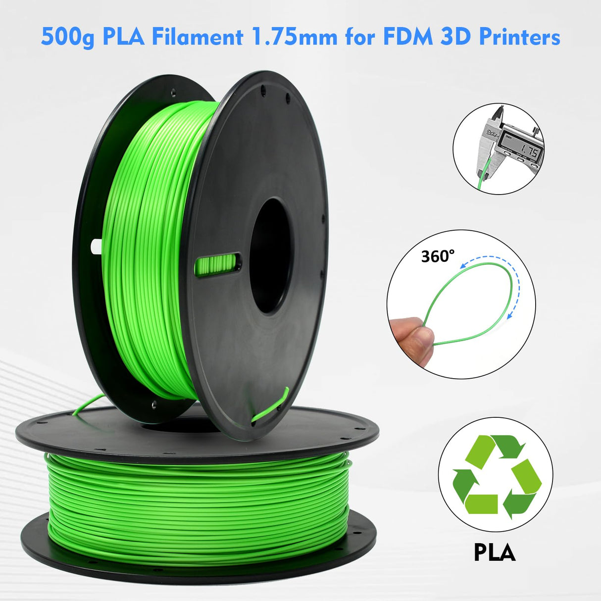 GEEETECH PLA Filament 1.75mm, 500g Spool (1.1 LBS) – Dimensional Accuracy ±0.02mm 3D Printer Filament, Low Warping & High-Speed Printing, Fits Most FDM 3D Printers, Green Geeetech