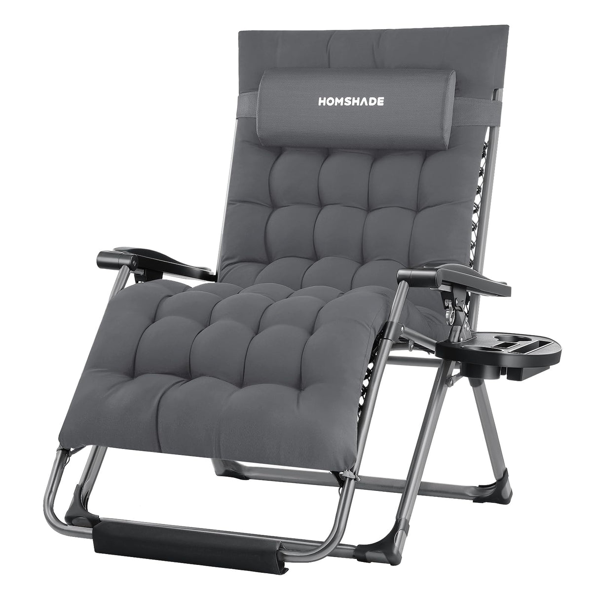 HOMSHADE XXL Zero Gravity Chair with Cushion, 33In Oversized Zero Gravity Lounge Chair, Patio Outdoor Recliner Chair for Indoor Outdoor with Headrest, Cup Holder, Footrest Support 500Lbs, Grey HOMSHADE