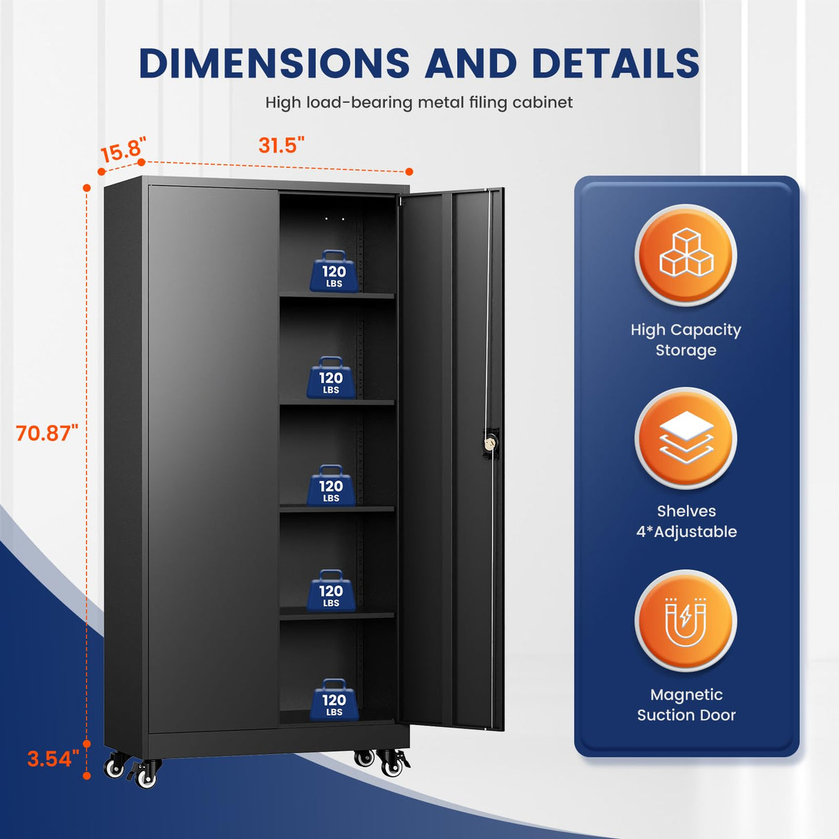 Yizosh Metal Garage Storage Cabinet with Locking Doors and Adjustable Shelves,- 75" Rolling Steel Tool Cabinet for Home Office,Garage,Warehouse Yizosh