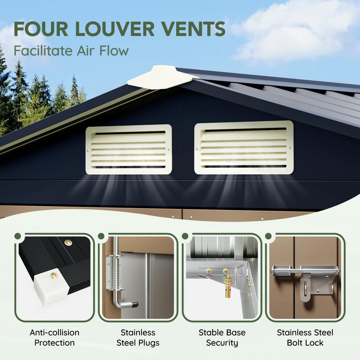 Grovellis 5x3 FT Outdoor Metal Storage Shed with Floor Frame, Double Door, 1 Clear Window, Tool Shed for Garden, Patio, Backyard Brown Grovellis