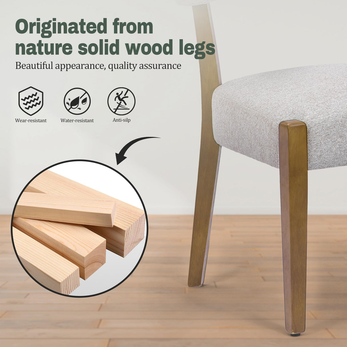 RNKSFX Wooden Dining Chairs Set of 8 Upholstered Kitchen & Dining Room Linen Fabric Chairs Mid Century Modern Dining Woven Chairs Low Back, Beige Fabric RNKSFX