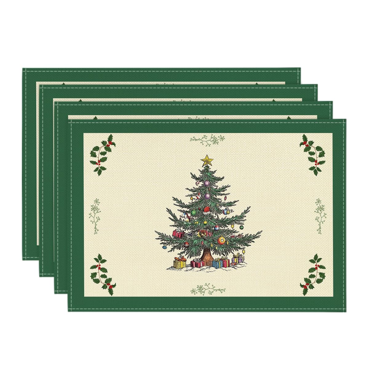 Artoid Mode Xmas Pine Winter Placemats Set of 4, 12x18 Inch Christmas Table Mats for Table Runner Party Kitchen Dining Decoration Artoid Mode