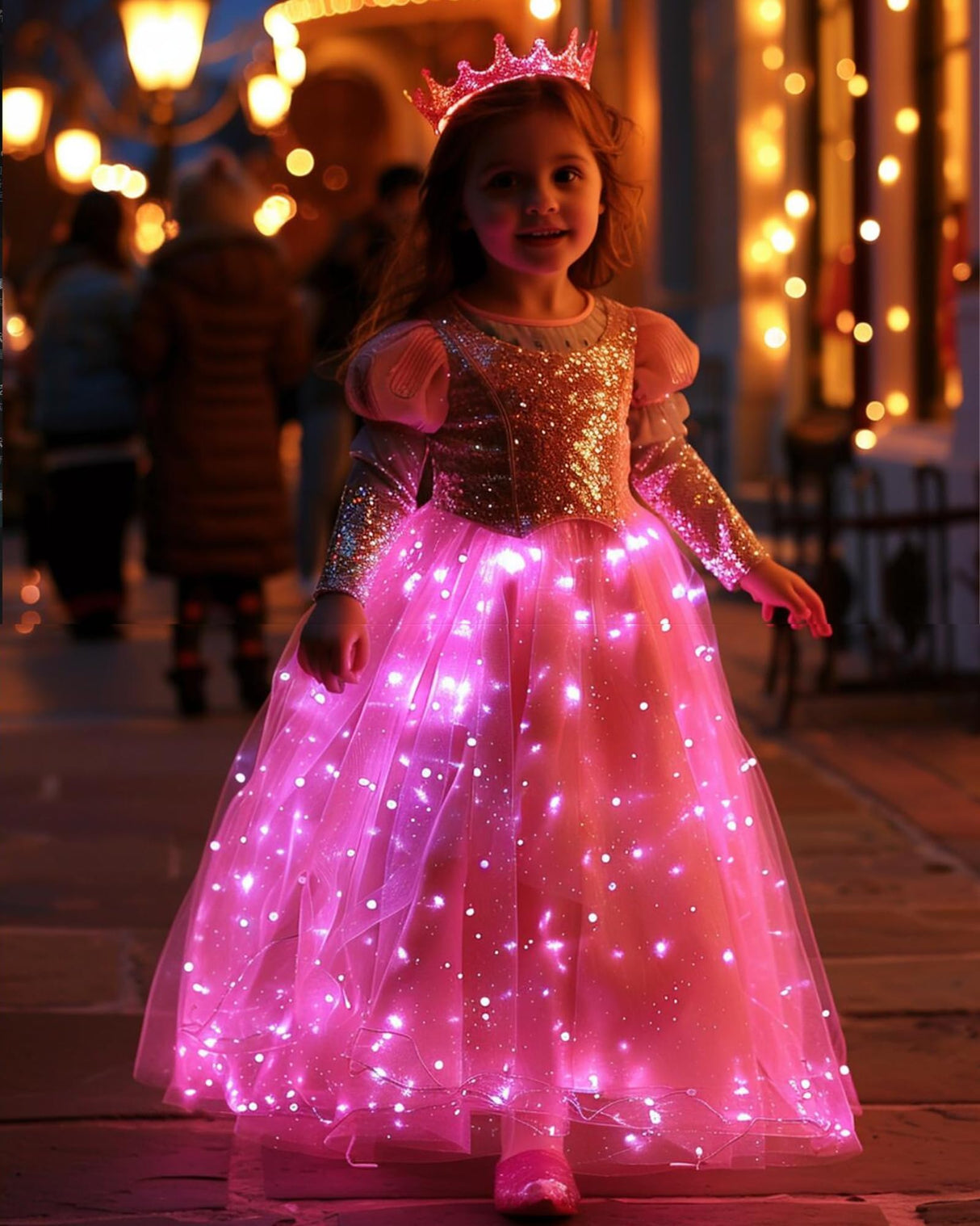 QooGoo Girls Princess Costume Dress LED Light up Fancy Dresses Up Cosplay Party Dress Red Butterfly Pink(Rose Red, 4-5T) QooGoo