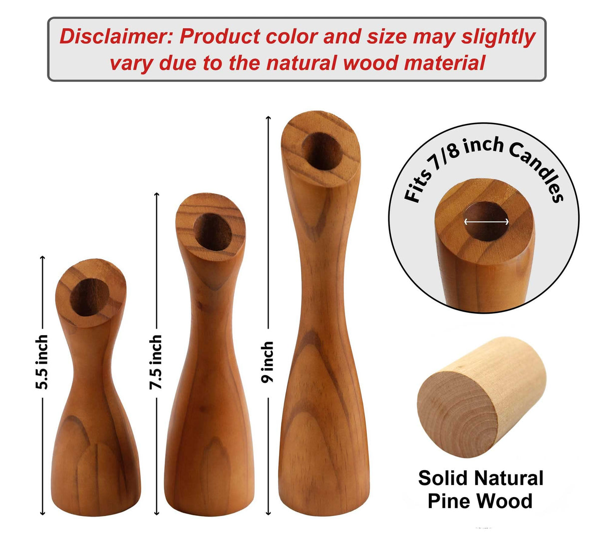 OLEEK wooden taper candle holders - wood taper candle holders for Table Centerpiece - wood candlestick holders (9", 8", 6") - wooden candlestick holder for 7/8" candle stick candlesticks holders woods OLEEK