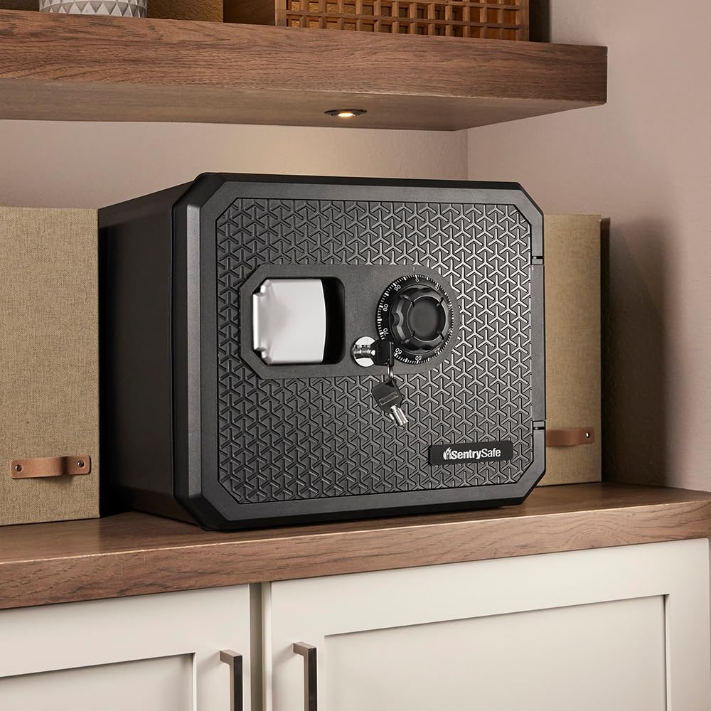 SentrySafe Fireproof and Waterproof Shelf Safe, Large Home or Office Safe with Dial Combination Lock and Override Key, 0.81 Cubic Feet, FPW082KSB SentrySafe