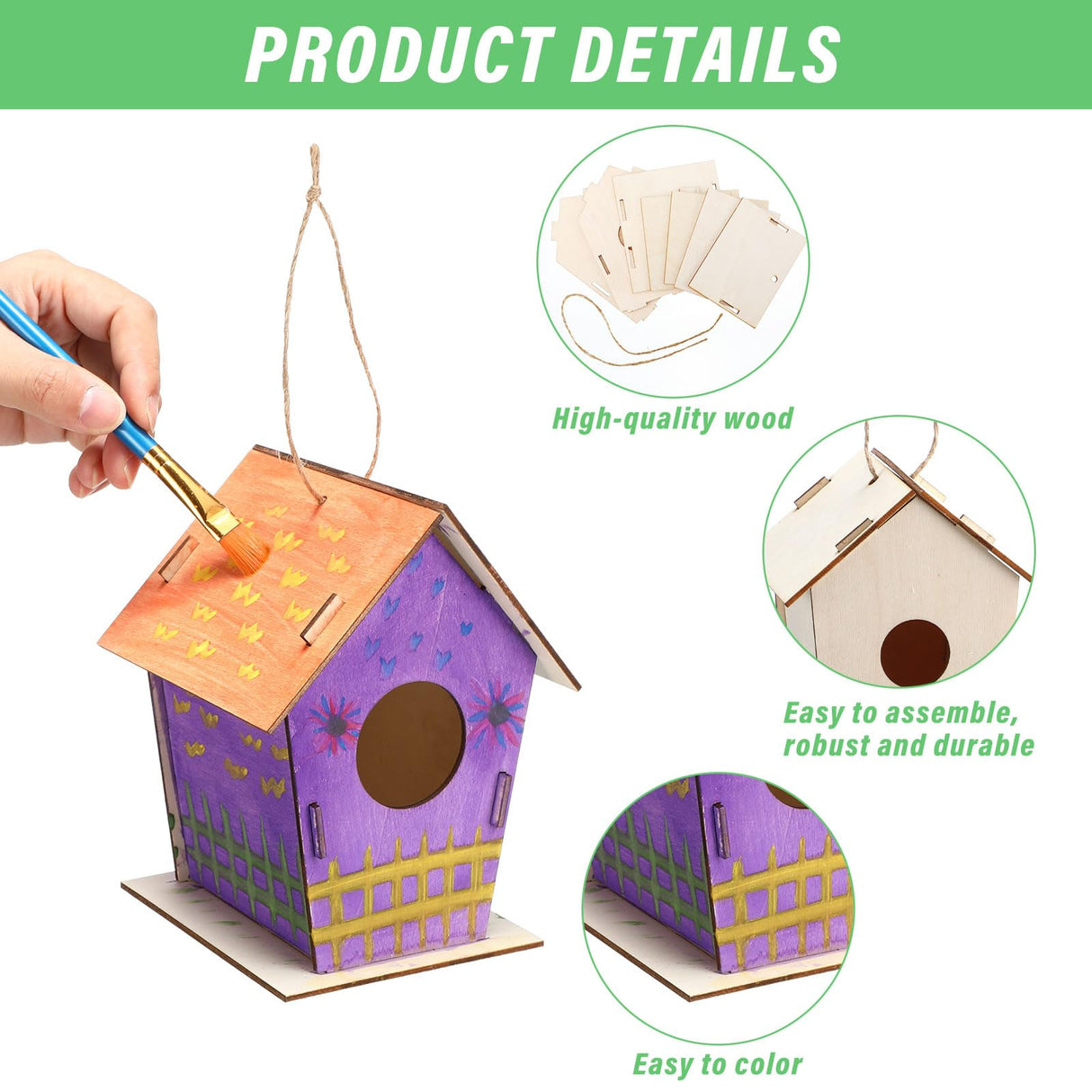 DoubleFill 12 Pcs Bulk 6.3'' Wooden Bird Houses Kits for Kids to Build DIY Unfinished Wood Birdhouses to Paint Wood Arts and Crafts Birthday Gifts for Girls Boys Crafts Class Parties DoubleFill
