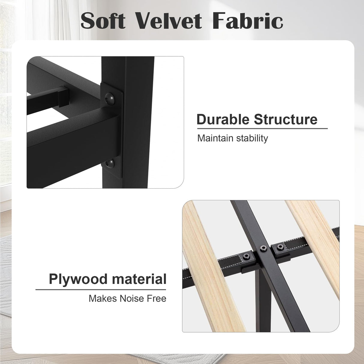 EYATZO Full Size Daybed L-Shaped, Modern Velvet Upholstered Sofa Day Bed Frame with Wood Slats for Living Room Bedroom Guest Room, No Box Spring Needed, Black EYATZO