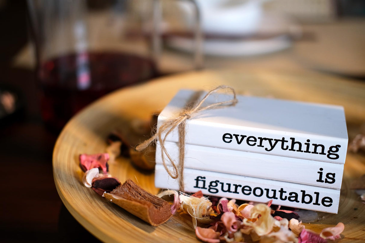 RUKEJUNE Farmhouse Motivational Wooden Office Desk Decor, Cute Decorative Books for Shelf Decoration, Inspirational Gifts for Women Men - Everything is Figureoutable Sign RUKEJUNE