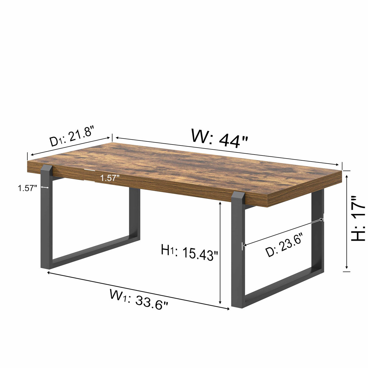 EXCEFUR Modern Coffee Table, Industrial Wood and Metal Center Table, Cocktail Tea Table for Living Room Home Office, Rustic Brown, 44 Inch EXCEFUR