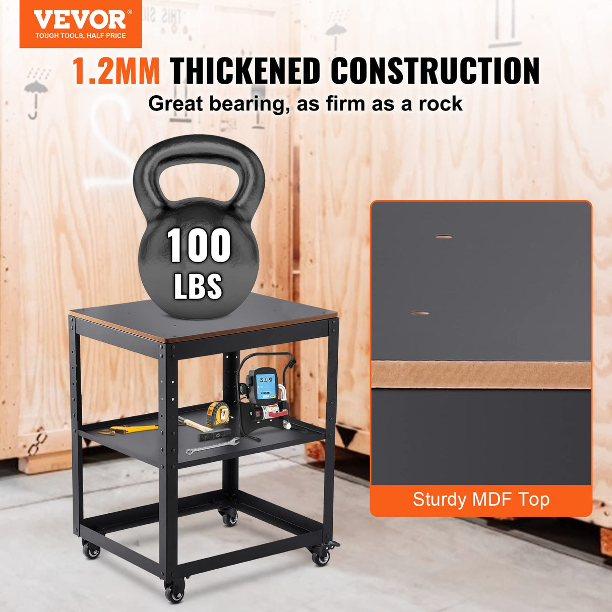 VEVOR Planer Stand, 100 lbs / 45 kg heavy loads, Three-Gear Height Adjustable Thickness Planer Table,with 4 Stable Casters & Storage Space, for most planers, saws, bench-top machines, power tools VEVOR